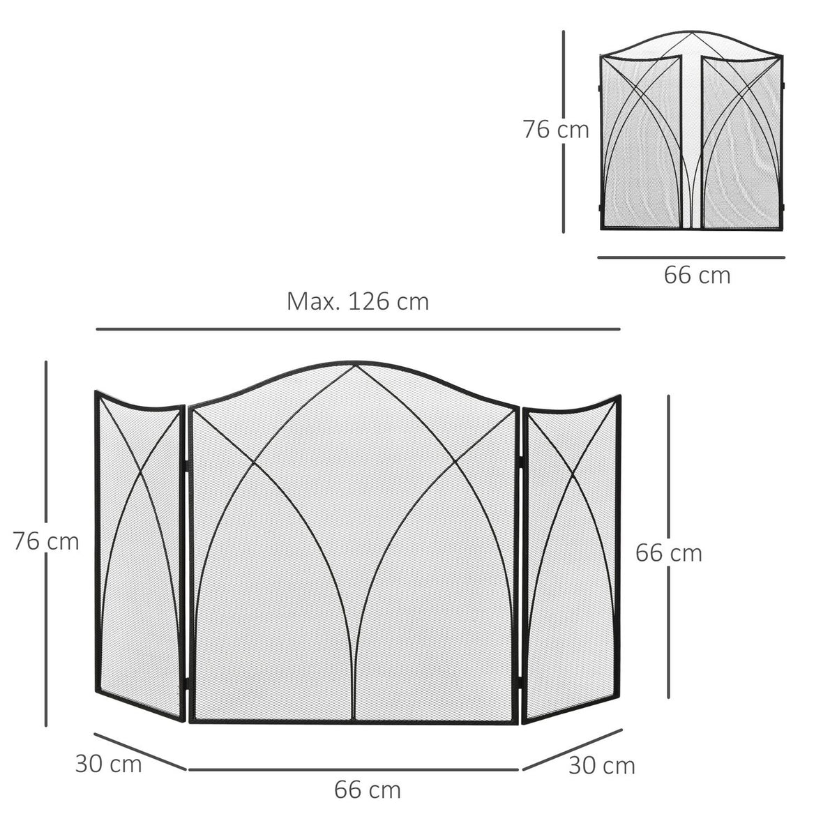 Fireplace Guard, Folding Fireplace Gate with 3 Panels, Oven Guard, Spark Guard for Living Room, Metal, 126 x 76cm, Black