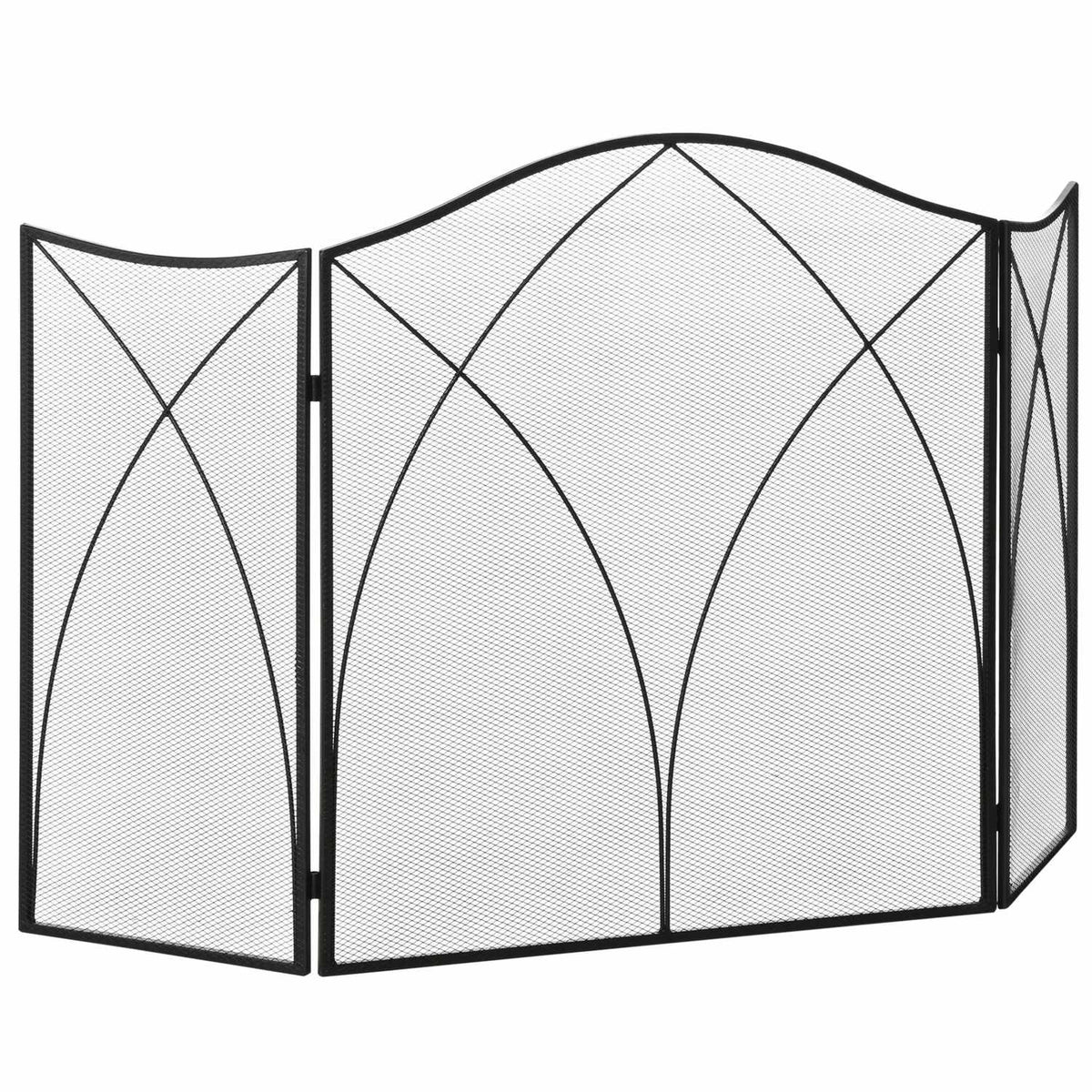 Fireplace Guard, Folding Fireplace Gate with 3 Panels, Oven Guard, Spark Guard for Living Room, Metal, 126 x 76cm, Black