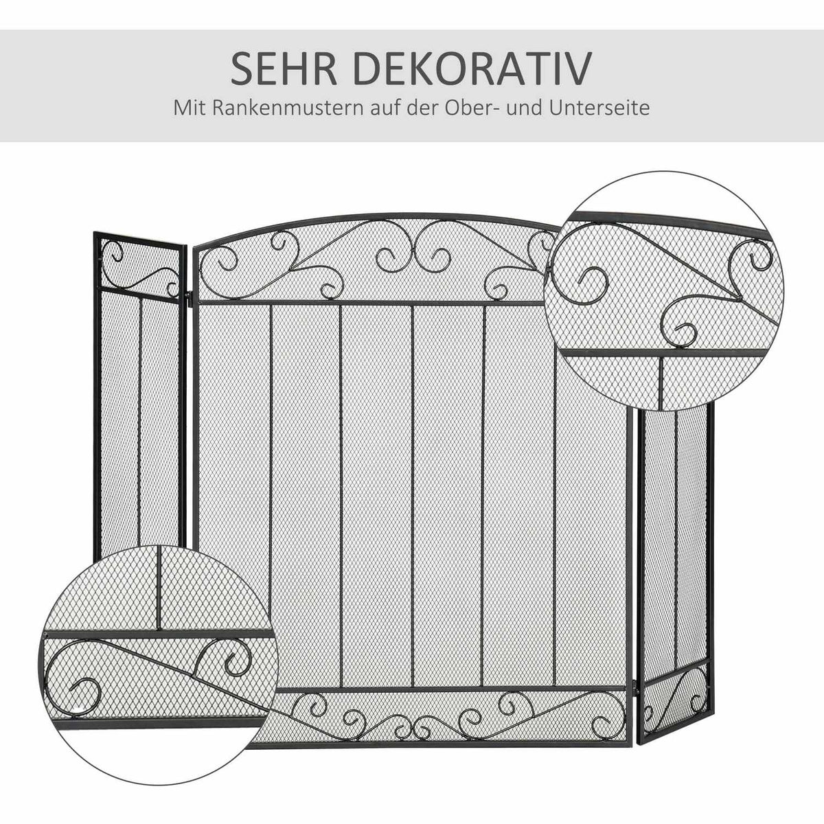 Fireplace Guard, Folding Fireplace Gate with 3 Panels, Oven Guard, Spark Guard for Living Room, Steel, 105 x 80.5cm, Black