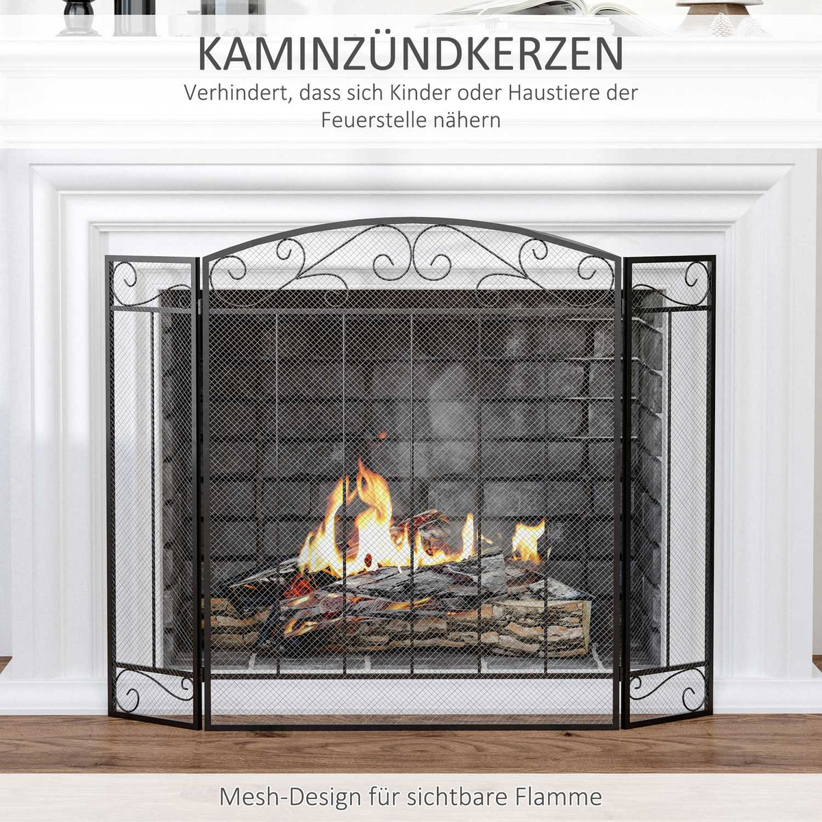 Fireplace Guard, Folding Fireplace Gate with 3 Panels, Oven Guard, Spark Guard for Living Room, Steel, 105 x 80.5cm, Black