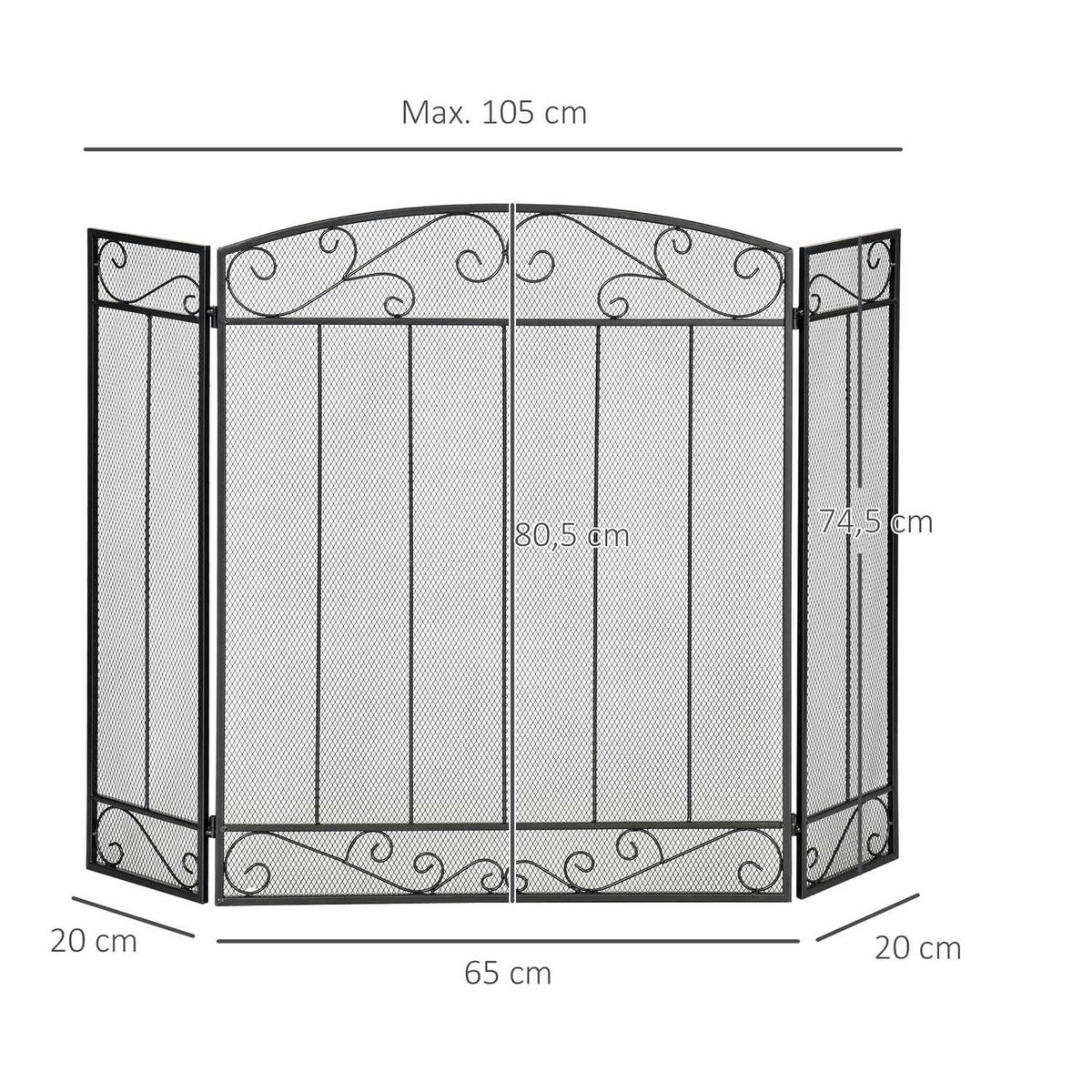 Fireplace Guard, Folding Fireplace Gate with 3 Panels, Oven Guard, Spark Guard for Living Room, Steel, 105 x 80.5cm, Black