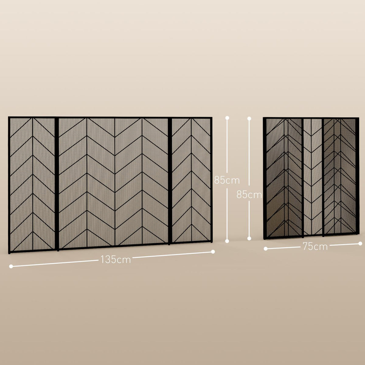 Fireplace Guard, Folding Fireplace Gate with 3 Panels, Oven Guard, Spark Guard for Living Room, Steel, 135 x 85cm, Black