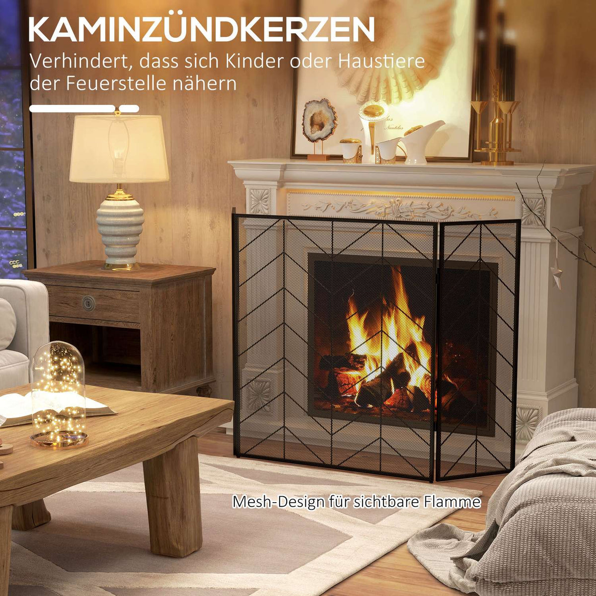 Fireplace Guard, Folding Fireplace Gate with 3 Panels, Oven Guard, Spark Guard for Living Room, Steel, 135 x 85cm, Black