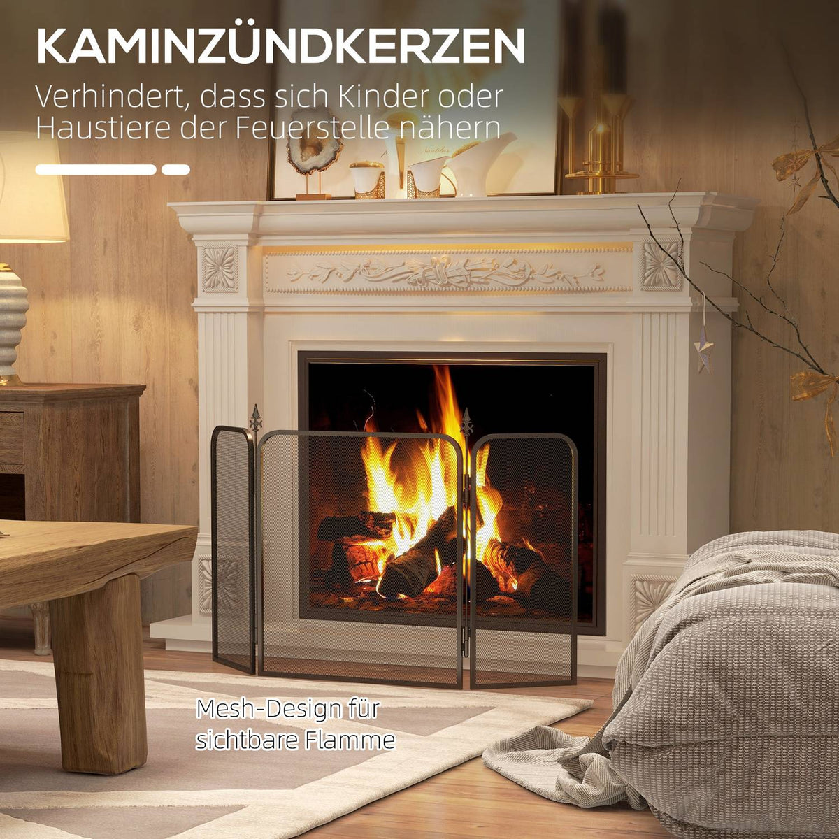 Fireplace Screen, Foldable Fireplace Screen with 3 Panels, Spark Guard for Living Room, Bedroom, Metal, 96x56cm, Black