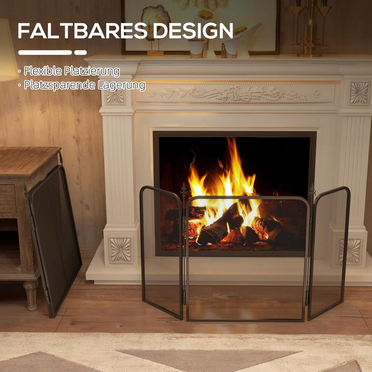 Fireplace Screen, Foldable Fireplace Screen with 3 Panels, Spark Guard for Living Room, Bedroom, Metal, 96x56cm, Black