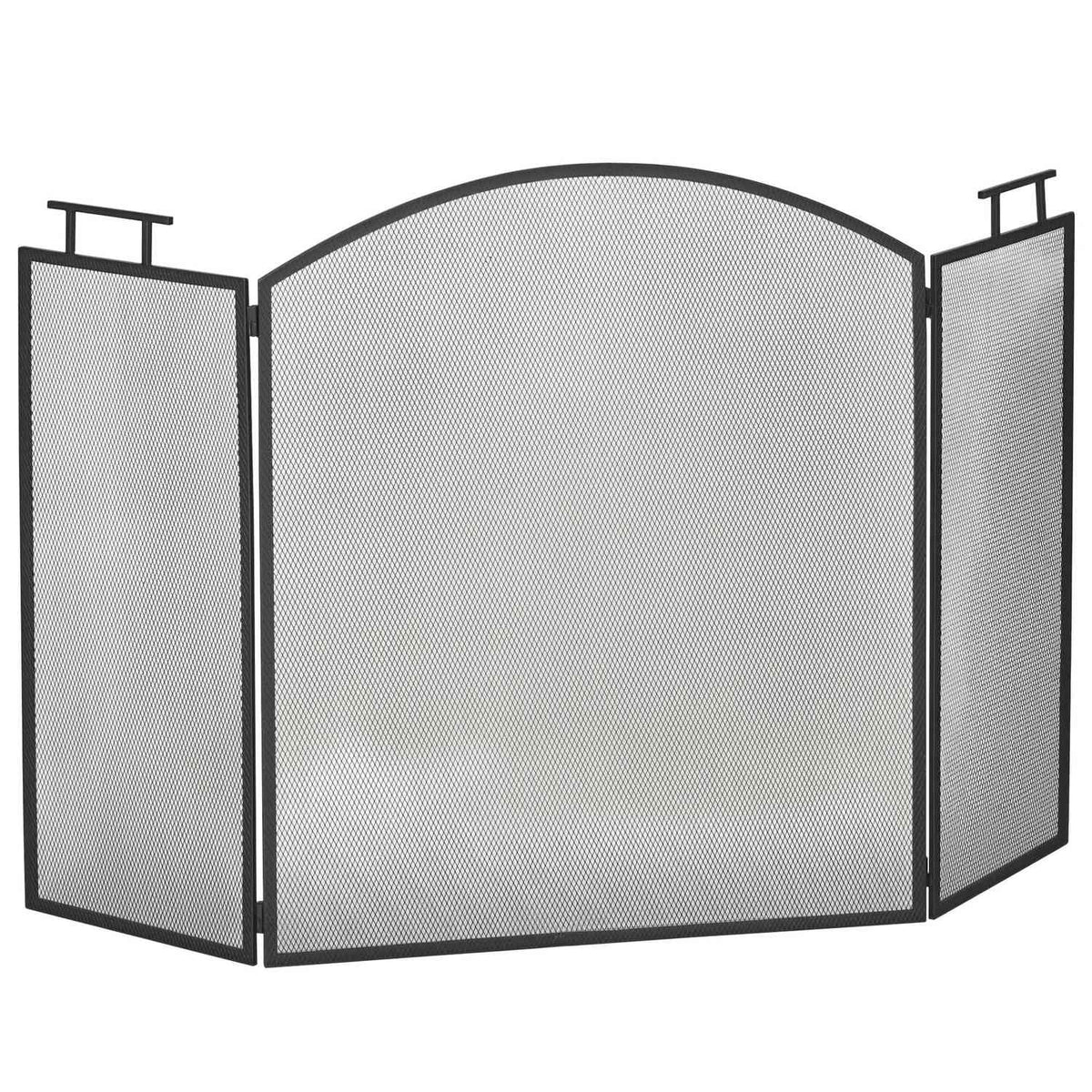 Fireplace Screen, Foldable Metal Spark Guard, Black, 110x24x76.5 cm