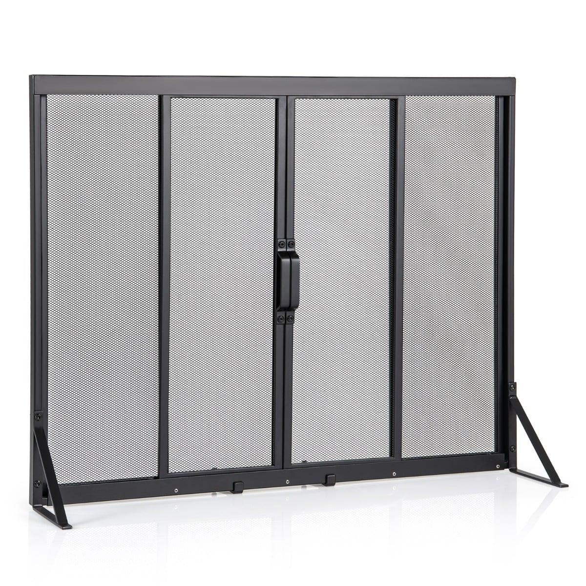 Fireplace Screen with Sliding Doors, 89 x 72 cm, Metal Mesh