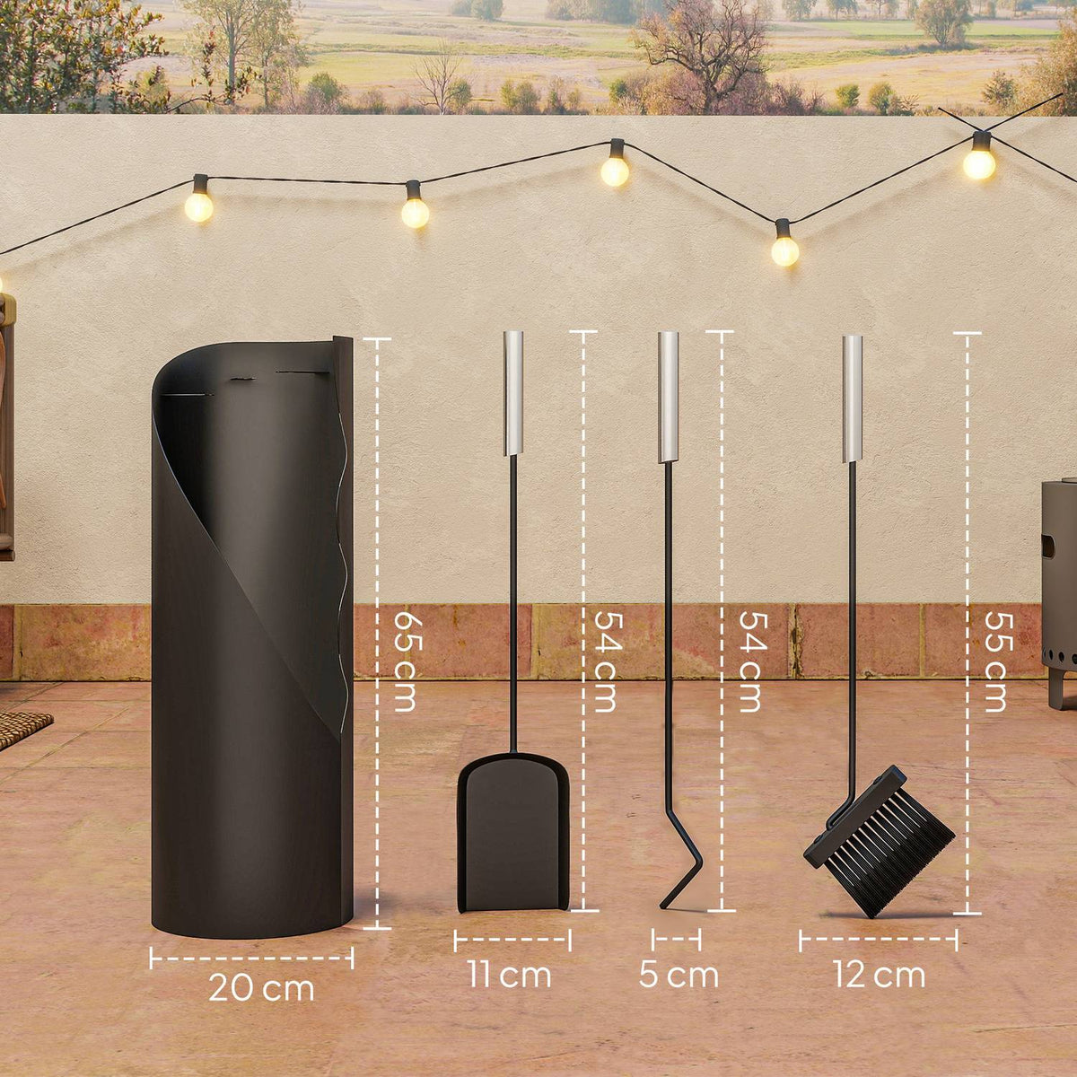 Fireplace Tool Set, 4-Piece, Metal, Black
