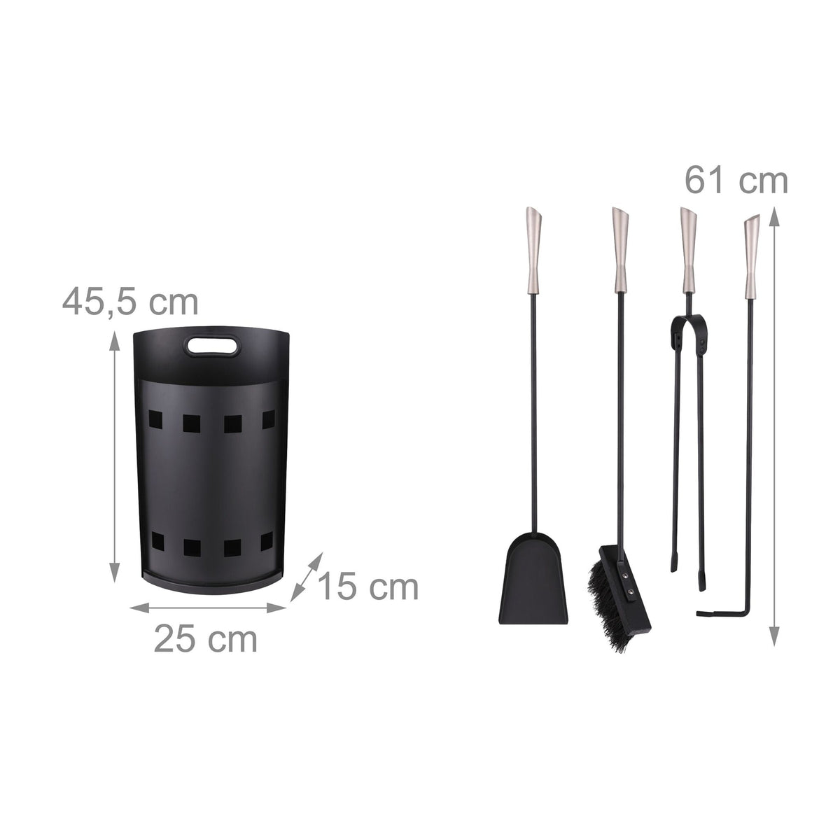 Fireplace Tool Set with Holder – Wrought Iron, 5-Piece