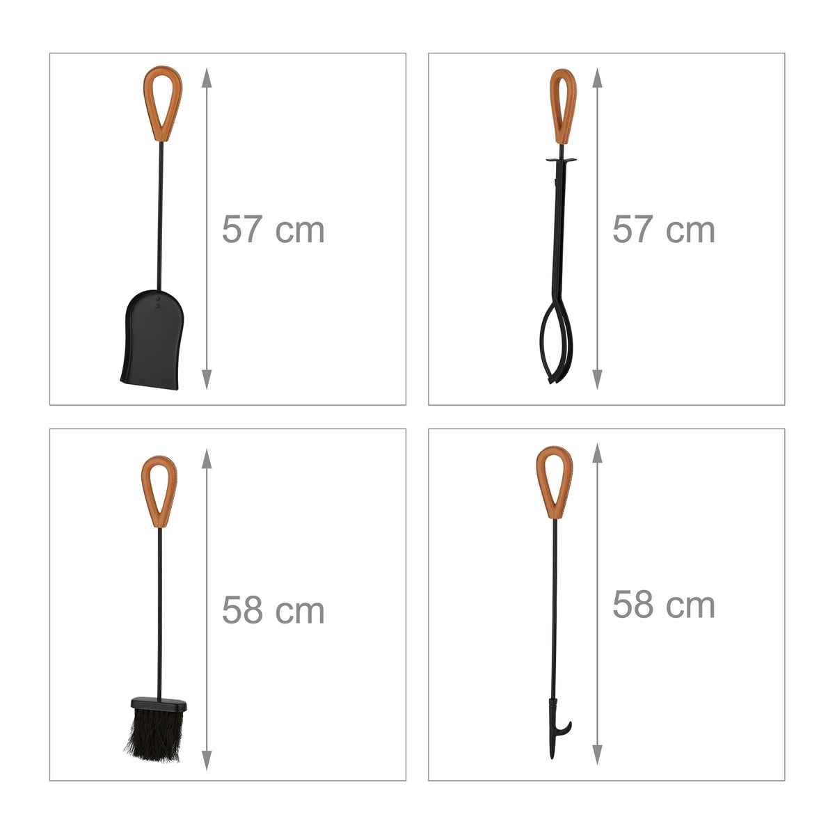 Fireplace Tools Set with Metal Stand and Leather Handles