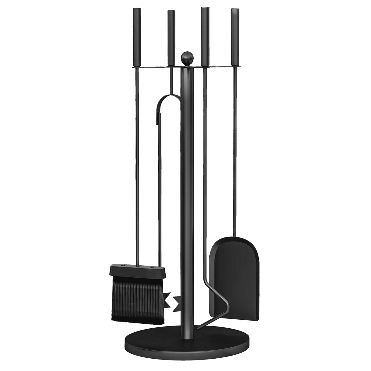 Fireplace cutlery set 5 pieces fireplace accessories with shovel, broom, tongs, poker and stand, fireplace set, metal, black