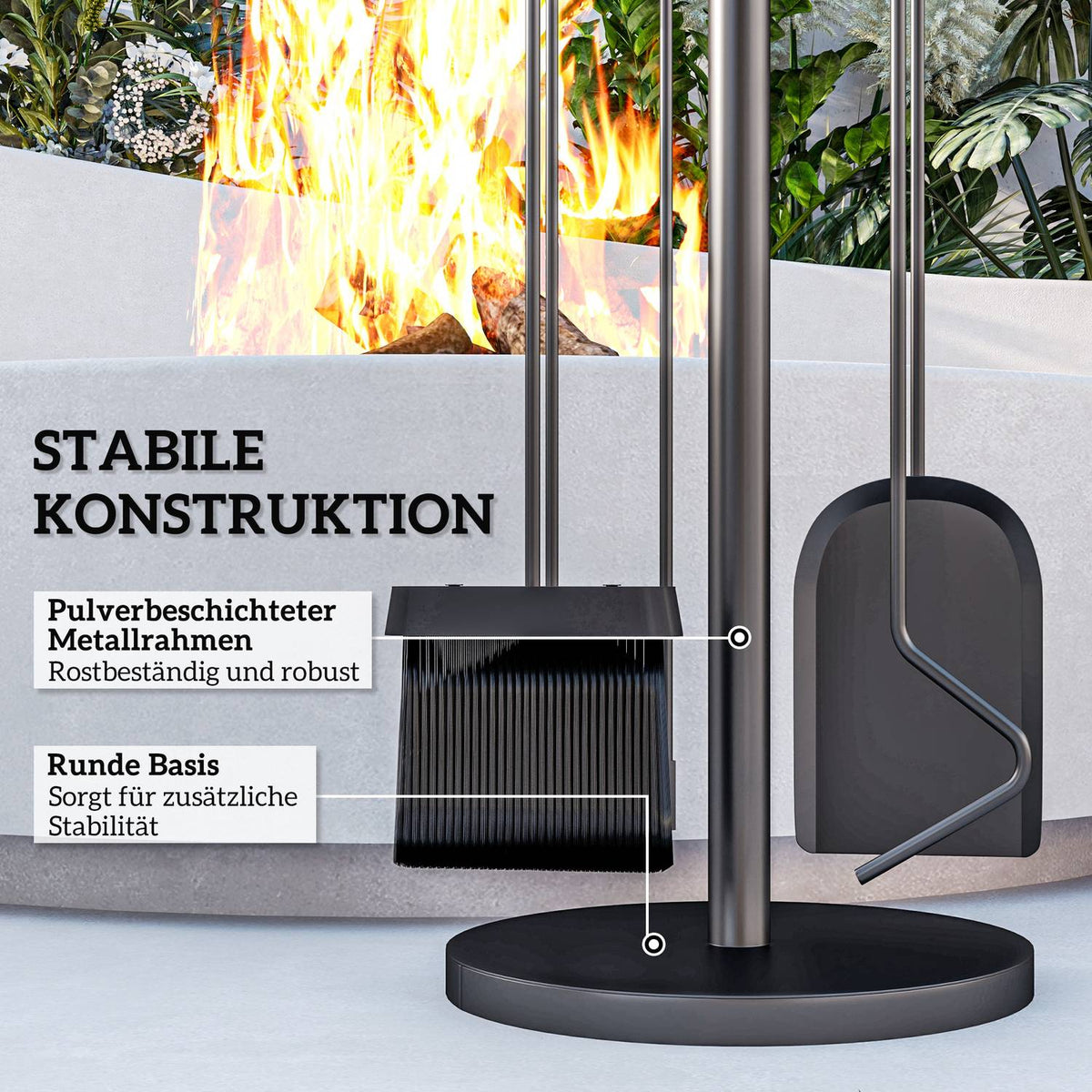 Fireplace cutlery set 5 pieces fireplace accessories with shovel, broom, tongs, poker and stand, fireplace set, metal, black
