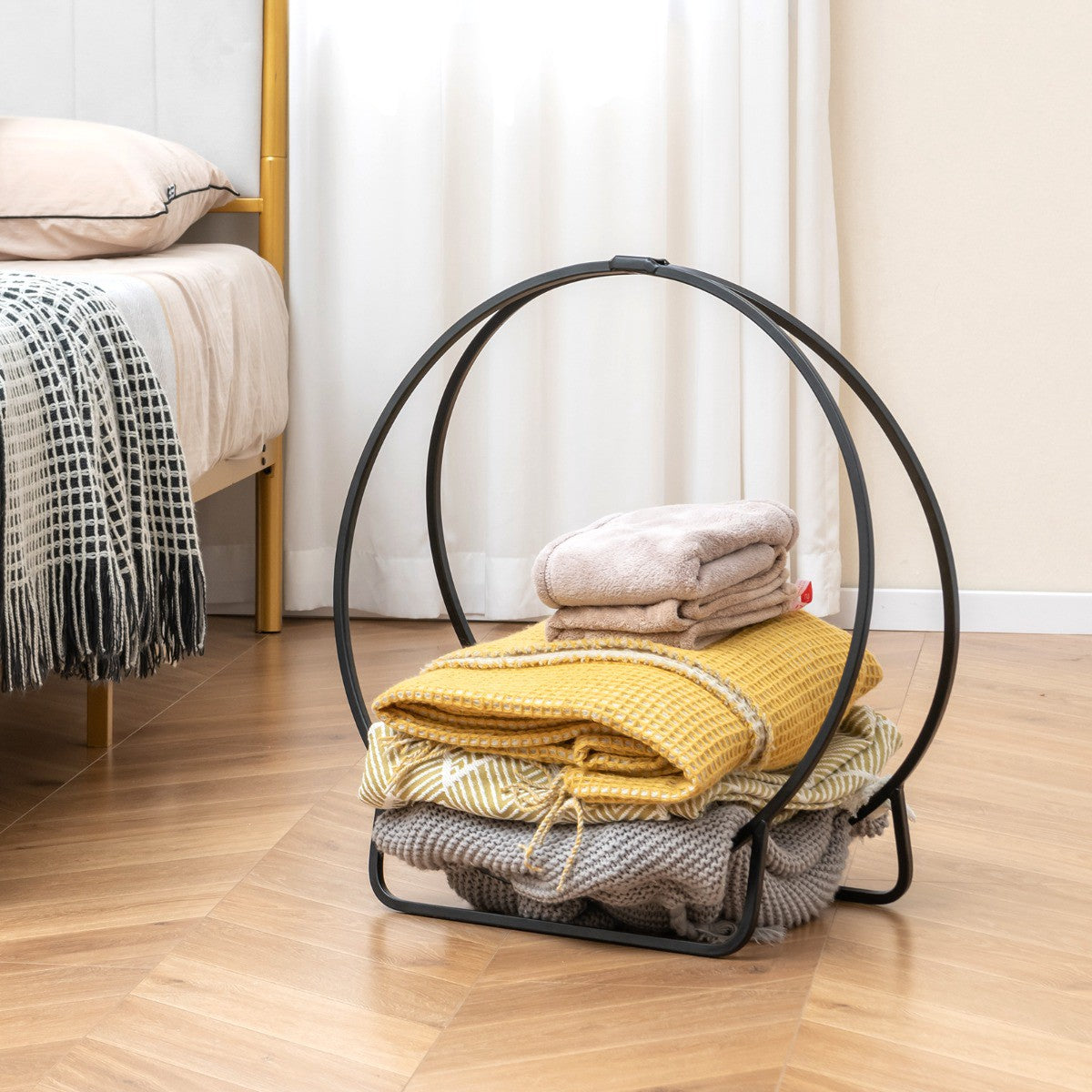 Firewood Log Hoop Rack, 60 cm, 230 kg, Metal, Black