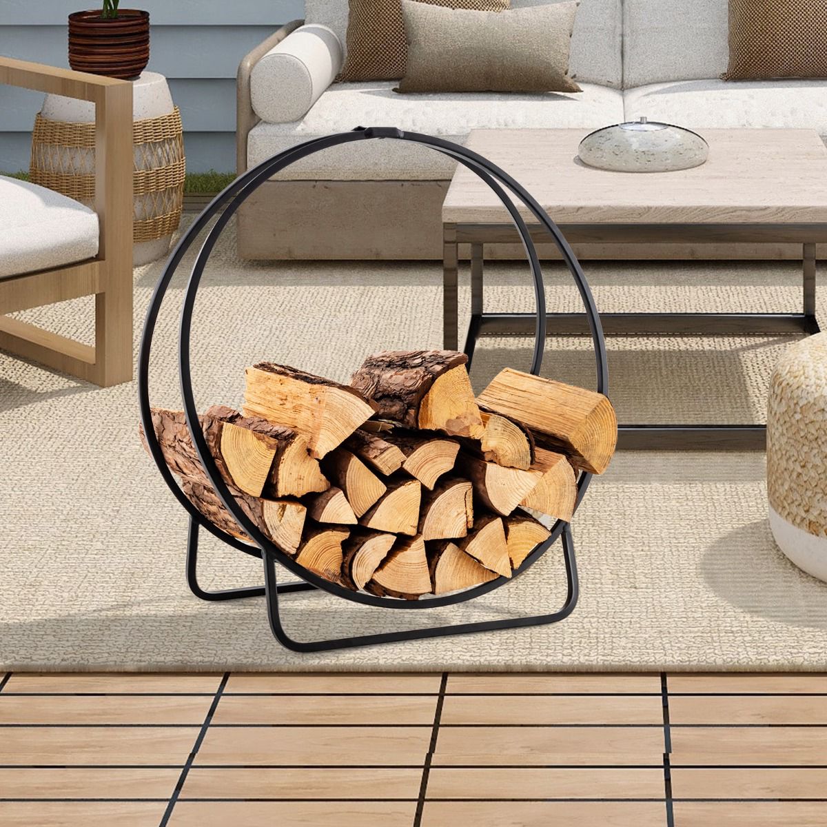 Firewood Log Hoop Rack, 60 cm, 230 kg, Metal, Black