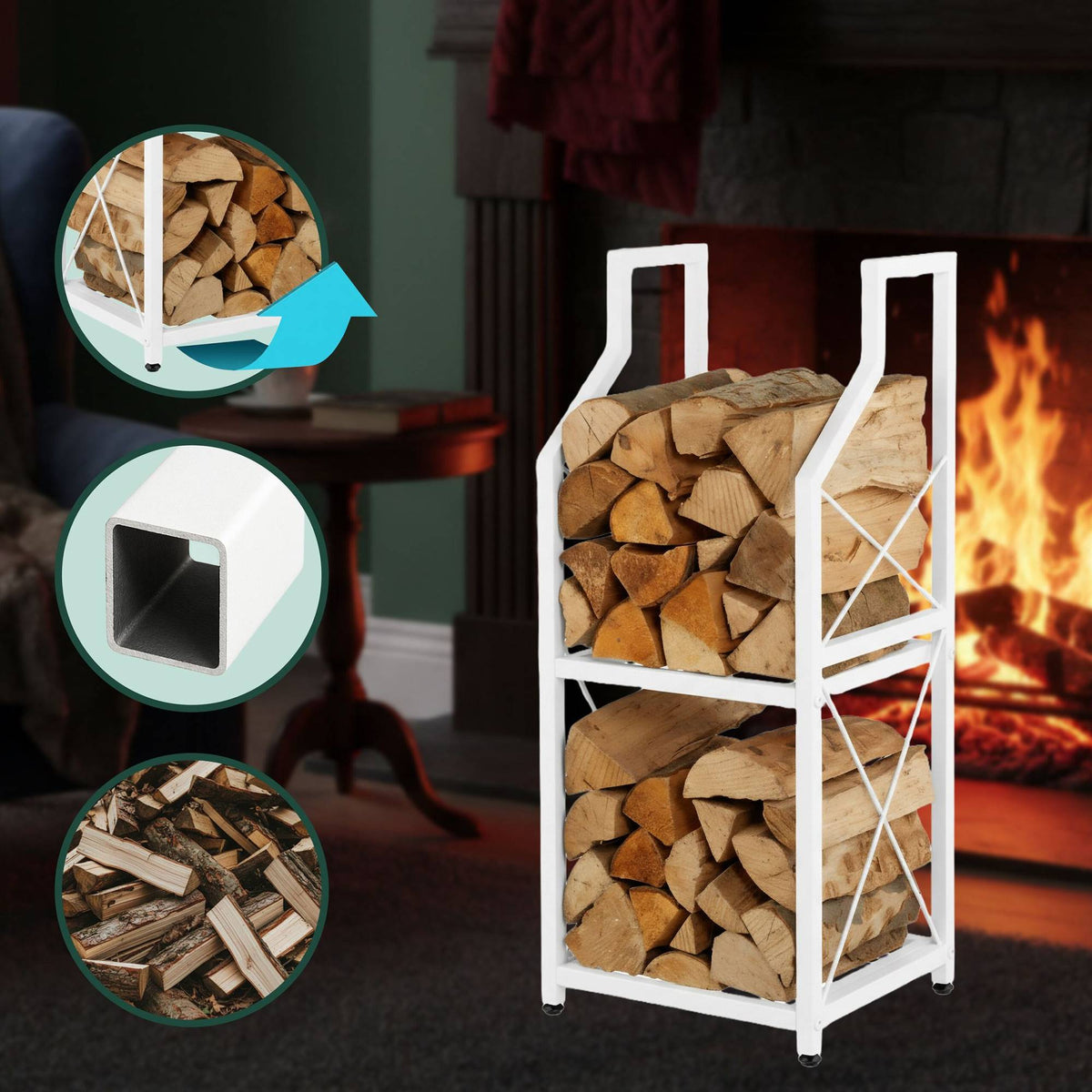 Firewood Rack, 2-Tier Iron Log Storage