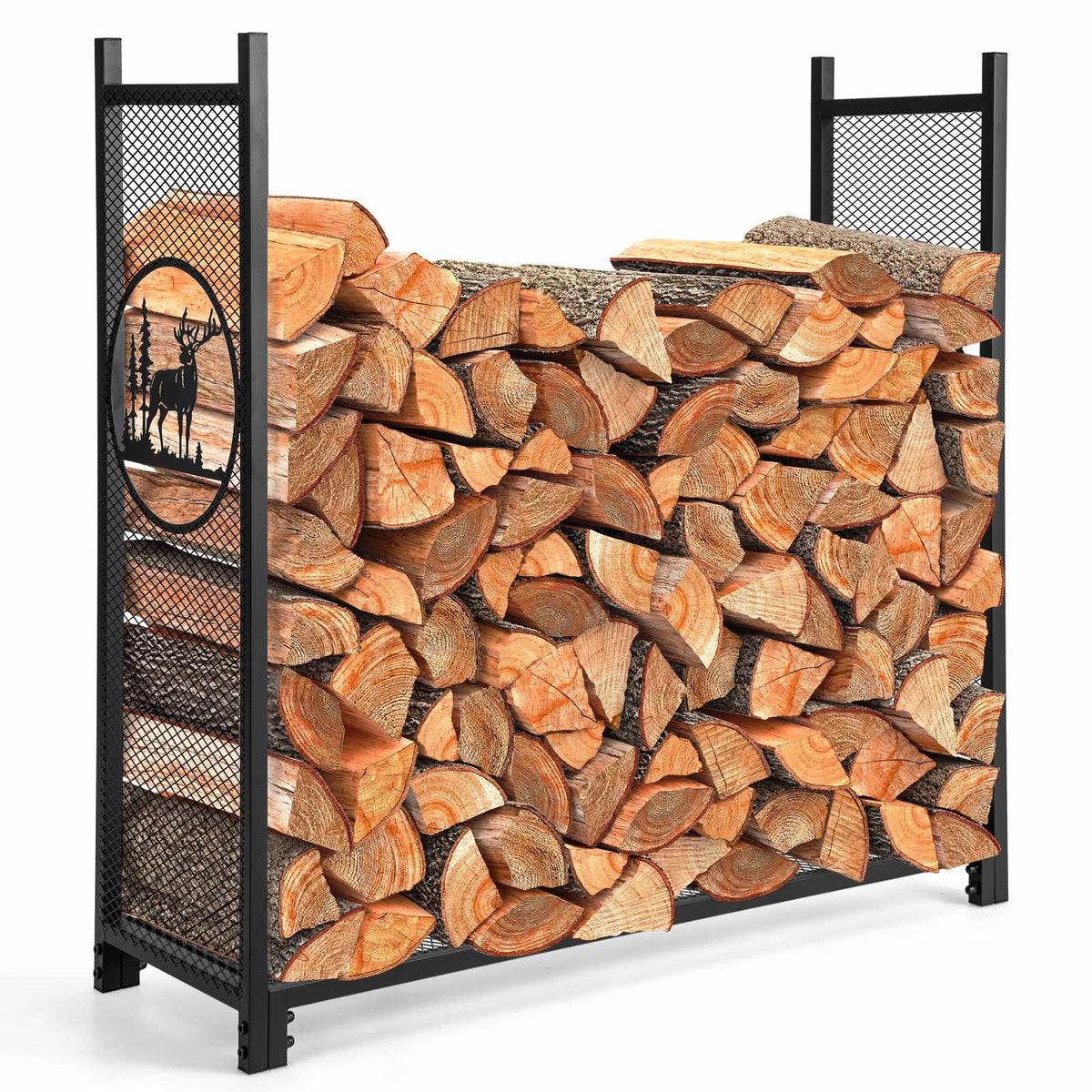 Firewood Rack, 4 Ft, Mesh Sides, 300 Lb Capacity
