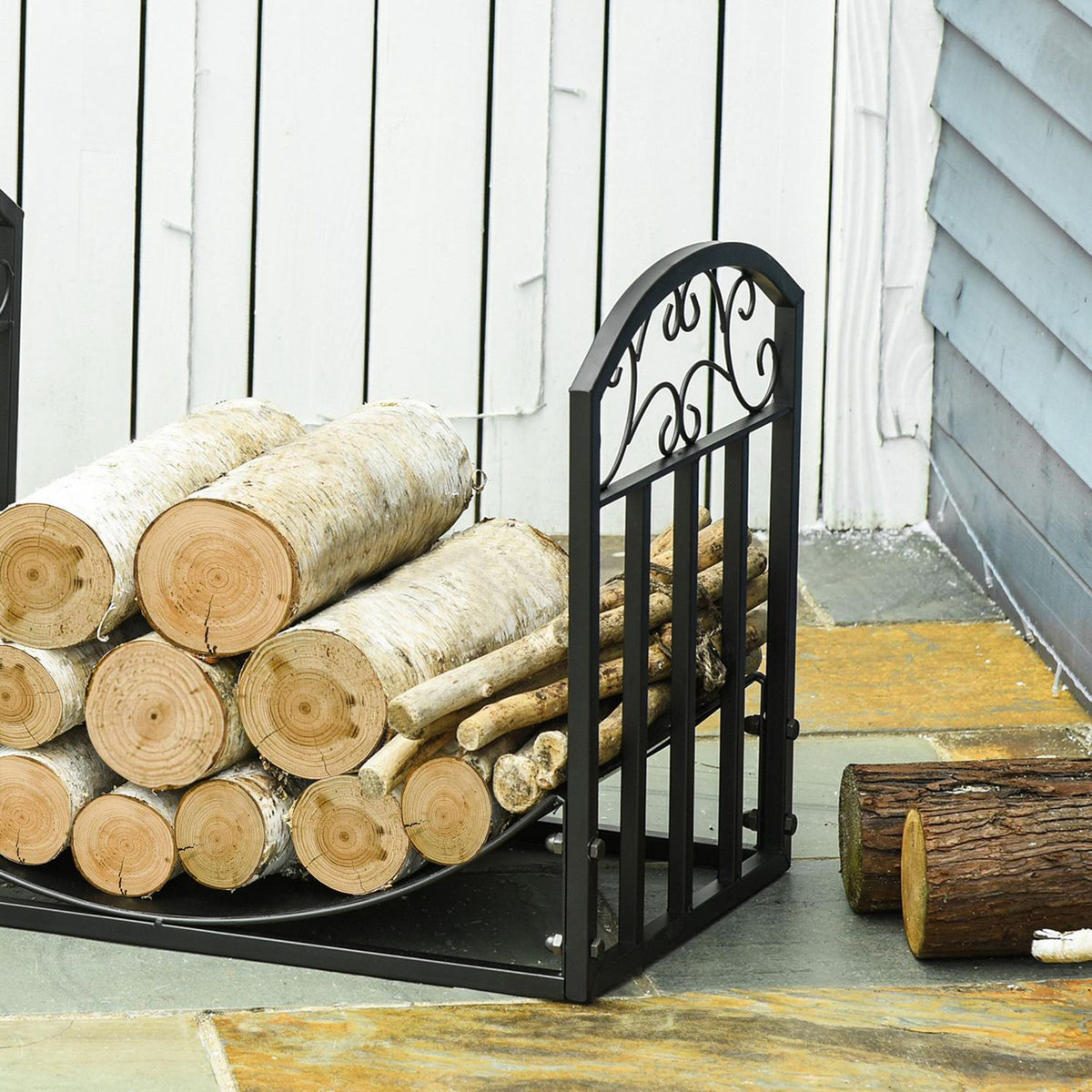 Firewood Rack Firewood Stand Firewood Rack 60 Kg Heavy Duty Firewood Rack Fireplace Tool Metal Black 60.5 X 36 X 46.5 Cm