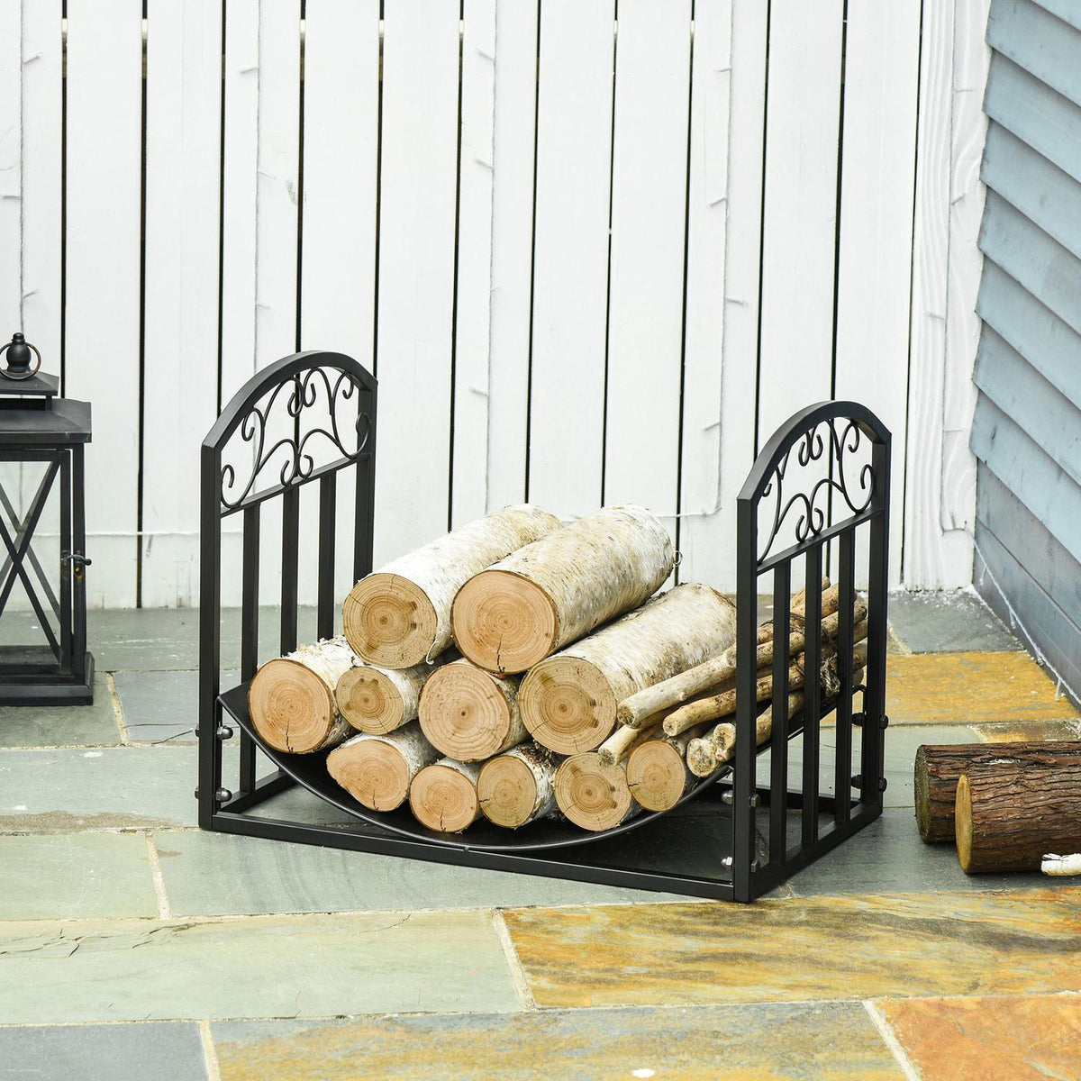 Firewood Rack Firewood Stand Firewood Rack 60 Kg Heavy Duty Firewood Rack Fireplace Tool Metal Black 60.5 X 36 X 46.5 Cm