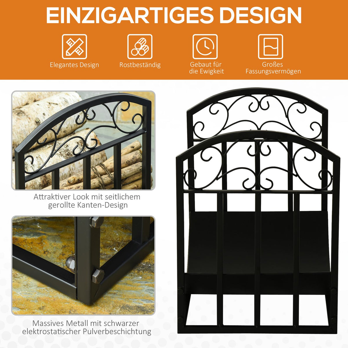 Firewood Rack Firewood Stand Firewood Rack 60 Kg Heavy Duty Firewood Rack Fireplace Tool Metal Black 60.5 X 36 X 46.5 Cm