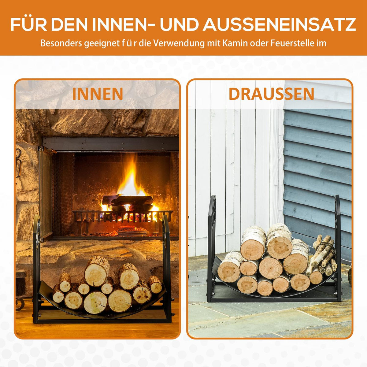 Firewood Rack Firewood Stand Firewood Rack 60 Kg Heavy Duty Firewood Rack Fireplace Tool Metal Black 60.5 X 36 X 46.5 Cm