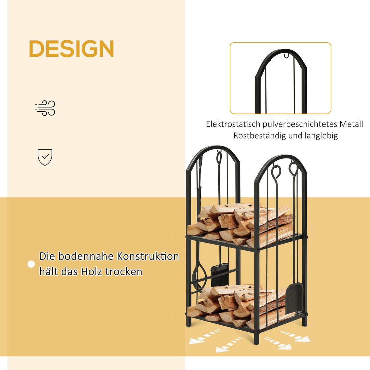 Firewood Rack Firewood Stand Firewood Rack With 4 Additional Firewood Tools Fireplace Cutlery 2-Tier Design 41.5 X 32.5 X 74.5 Cm