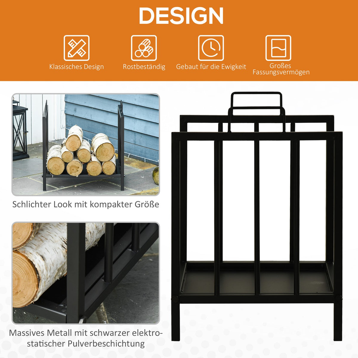 Firewood Rack Firewood Stand With Two Handles Fireplace Cutlery 50 Kg Heavy Duty Firewood Rack Fireplace Tool Metal Black 39 X 32.5 X 46 Cm