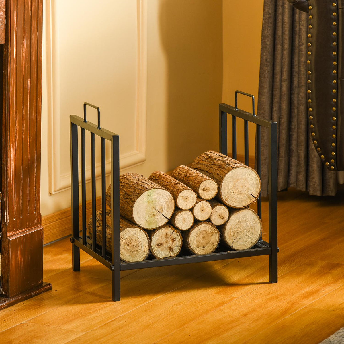 Firewood Rack Firewood Stand With Two Handles Fireplace Cutlery 50 Kg Heavy Duty Firewood Rack Fireplace Tool Metal Black 39 X 32.5 X 46 Cm