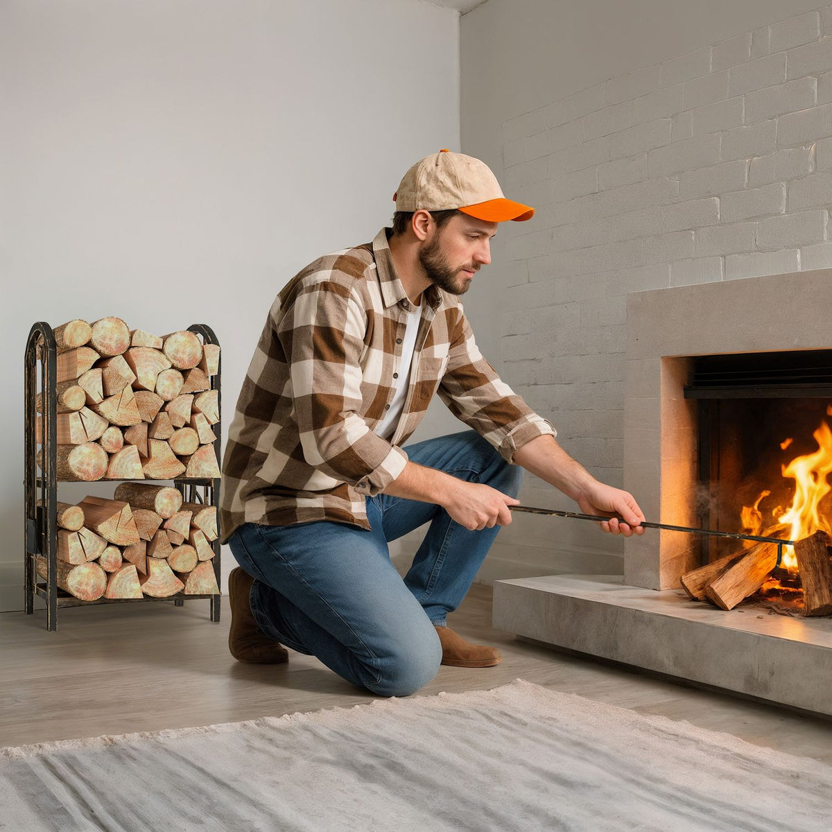 Firewood Rack Indoor 43x30x74cm, 2-Tier with Tools