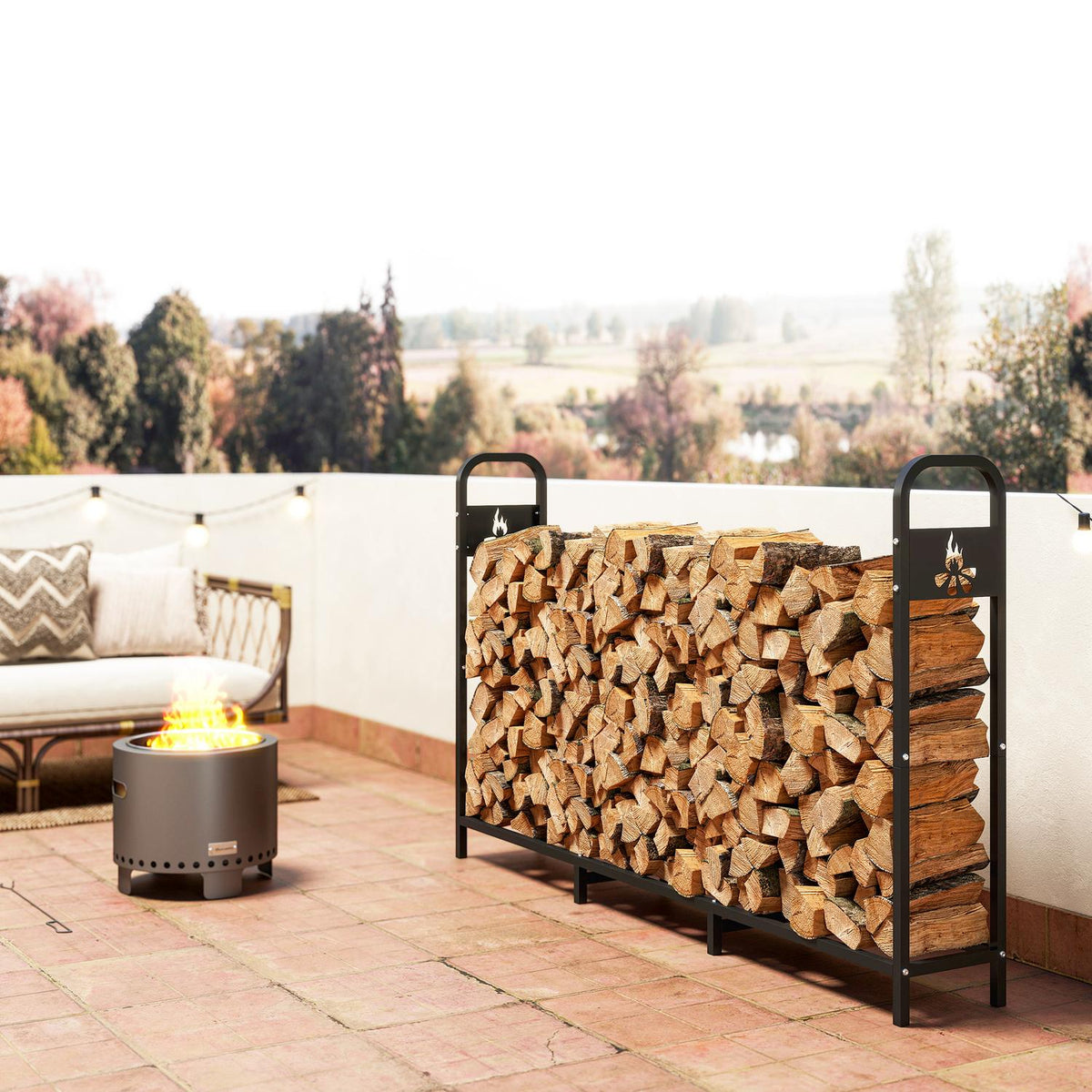 Firewood Rack, Metal, 199x30x121 cm, 300kg Capacity
