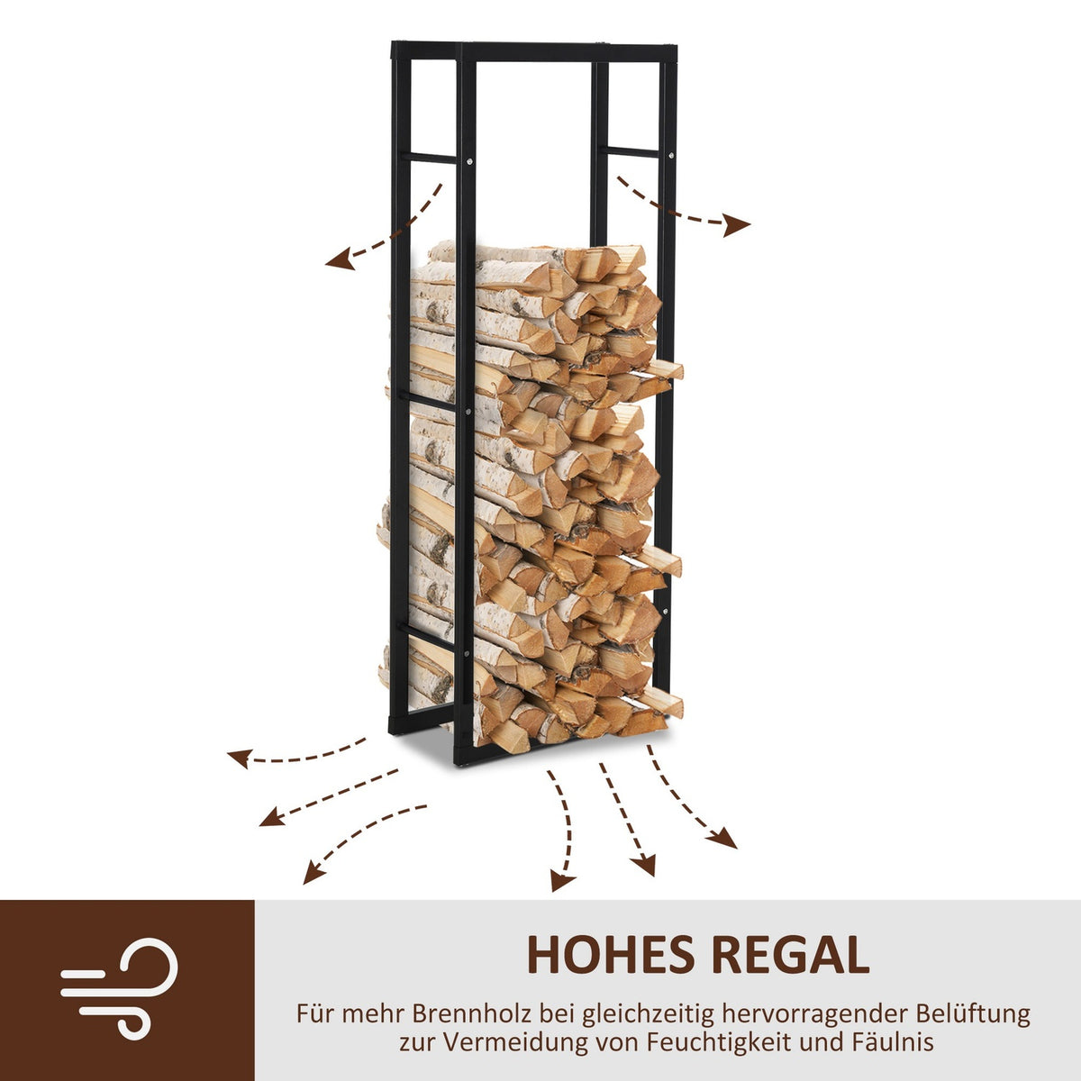 Firewood Rack, Metal, 40x25x150 cm, Holds Up to 100kg