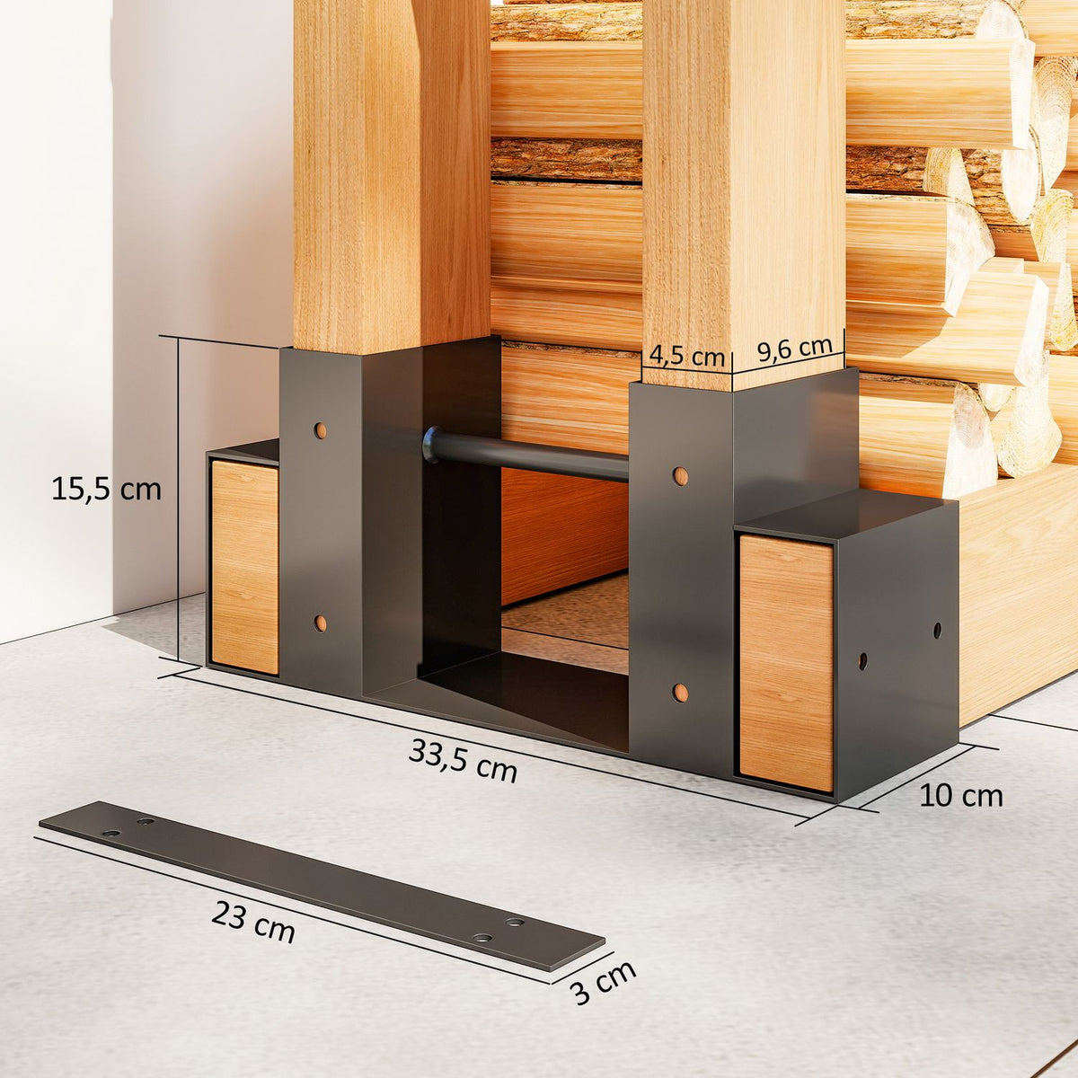 Firewood Rack Set, Adjustable Metal, Black, 33.5x10x15.5cm