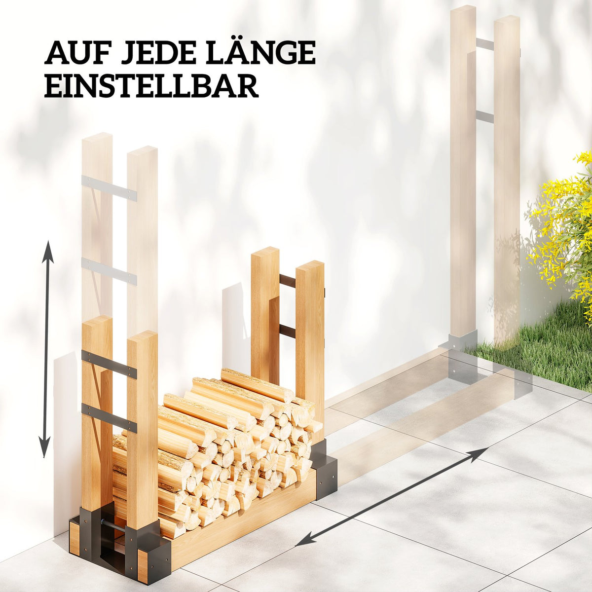 Firewood Rack Set, Adjustable Metal, Black, 33.5x10x15.5cm