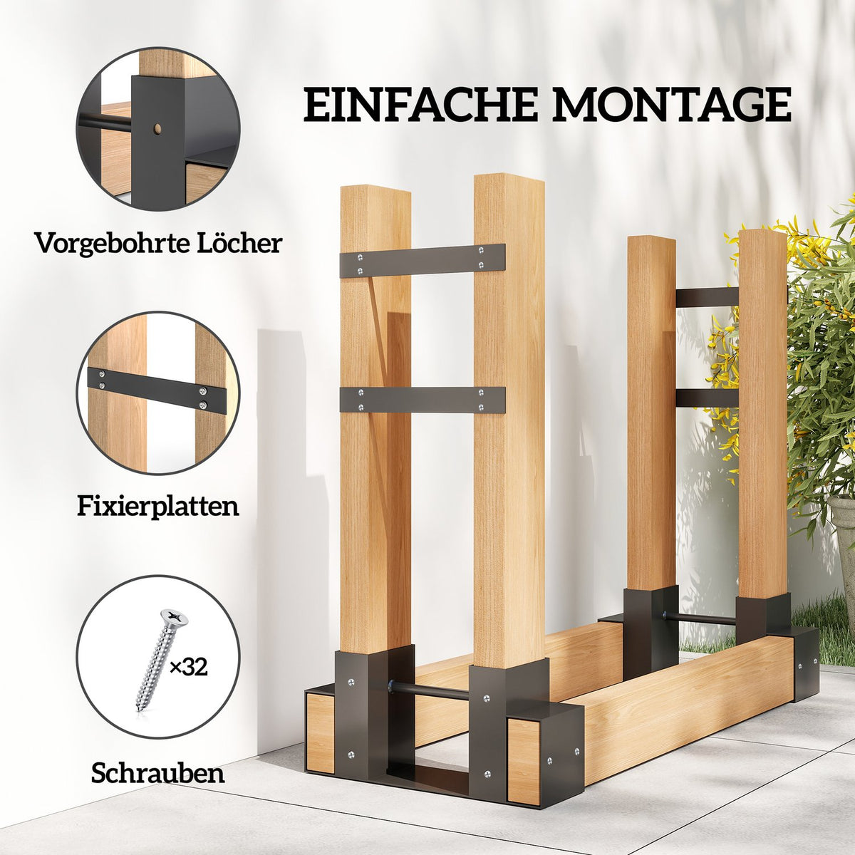 Firewood Rack Set, Adjustable Metal, Black, 33.5x10x15.5cm