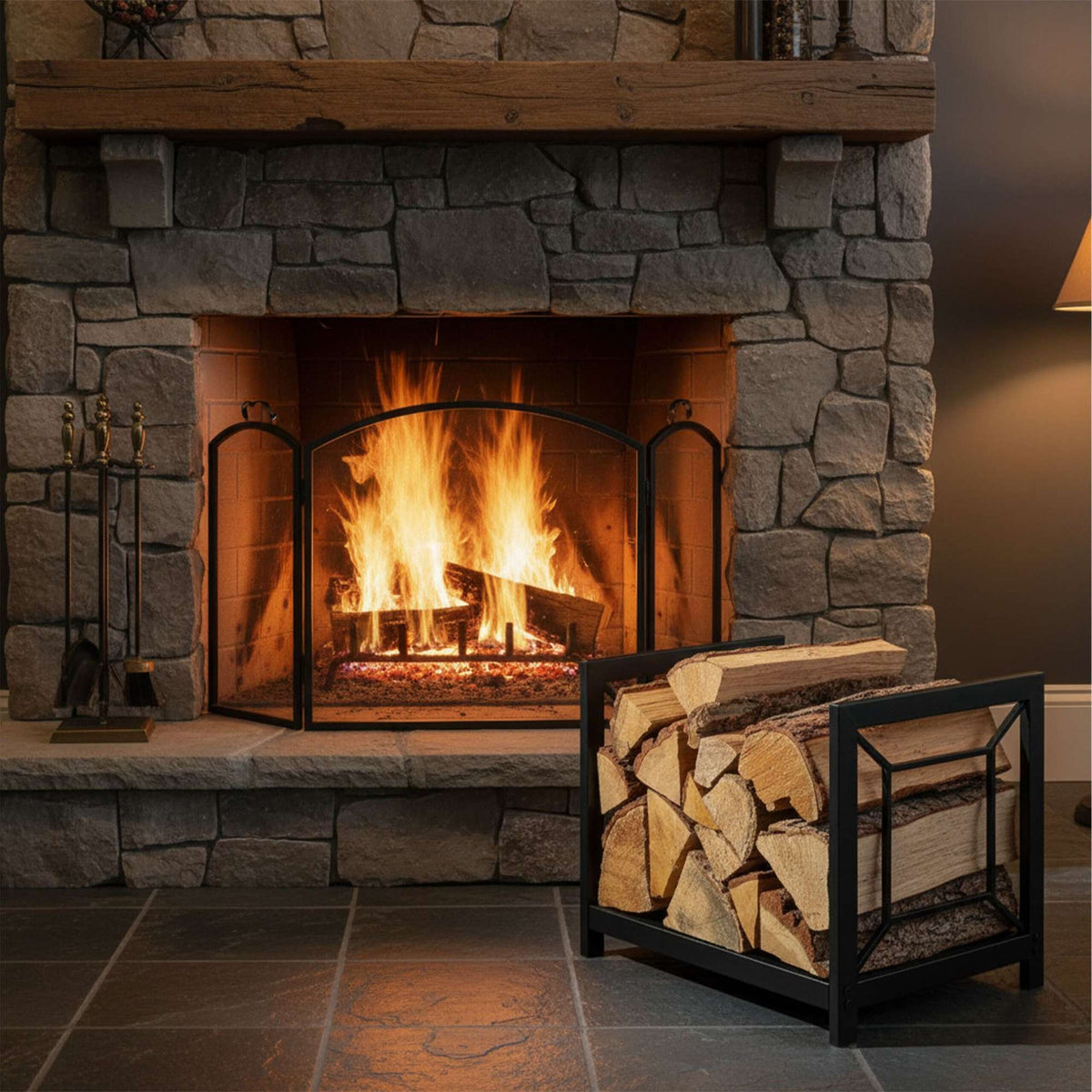 Firewood Rack, Space-Saving Iron Design