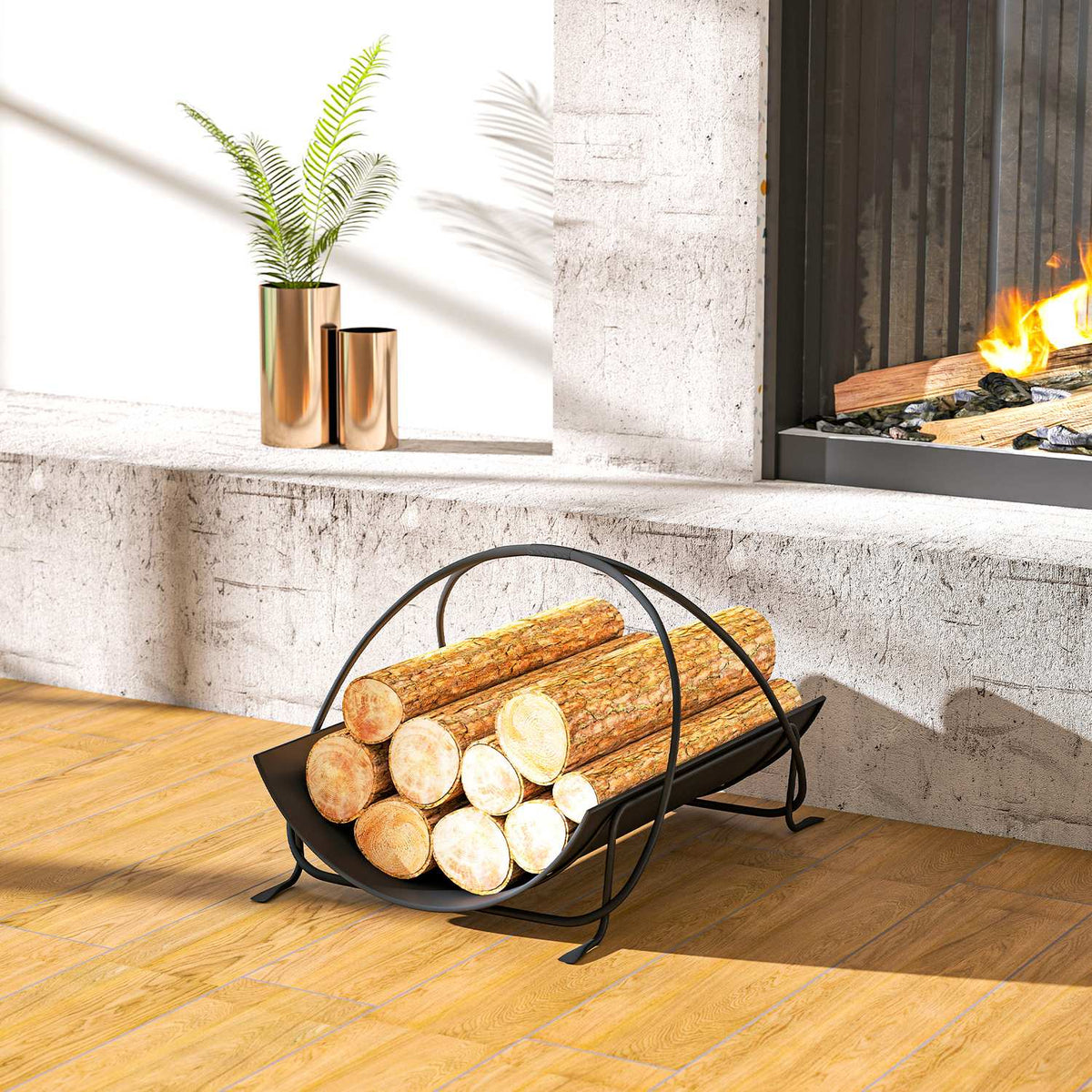 Firewood Rack for Indoors, 51x38x33cm, Metal Handle