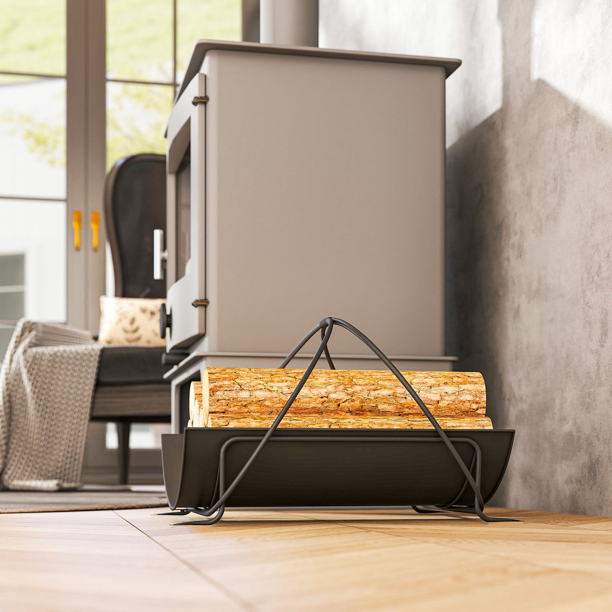 Firewood Rack for Indoors, 51x38x33cm, Metal Handle