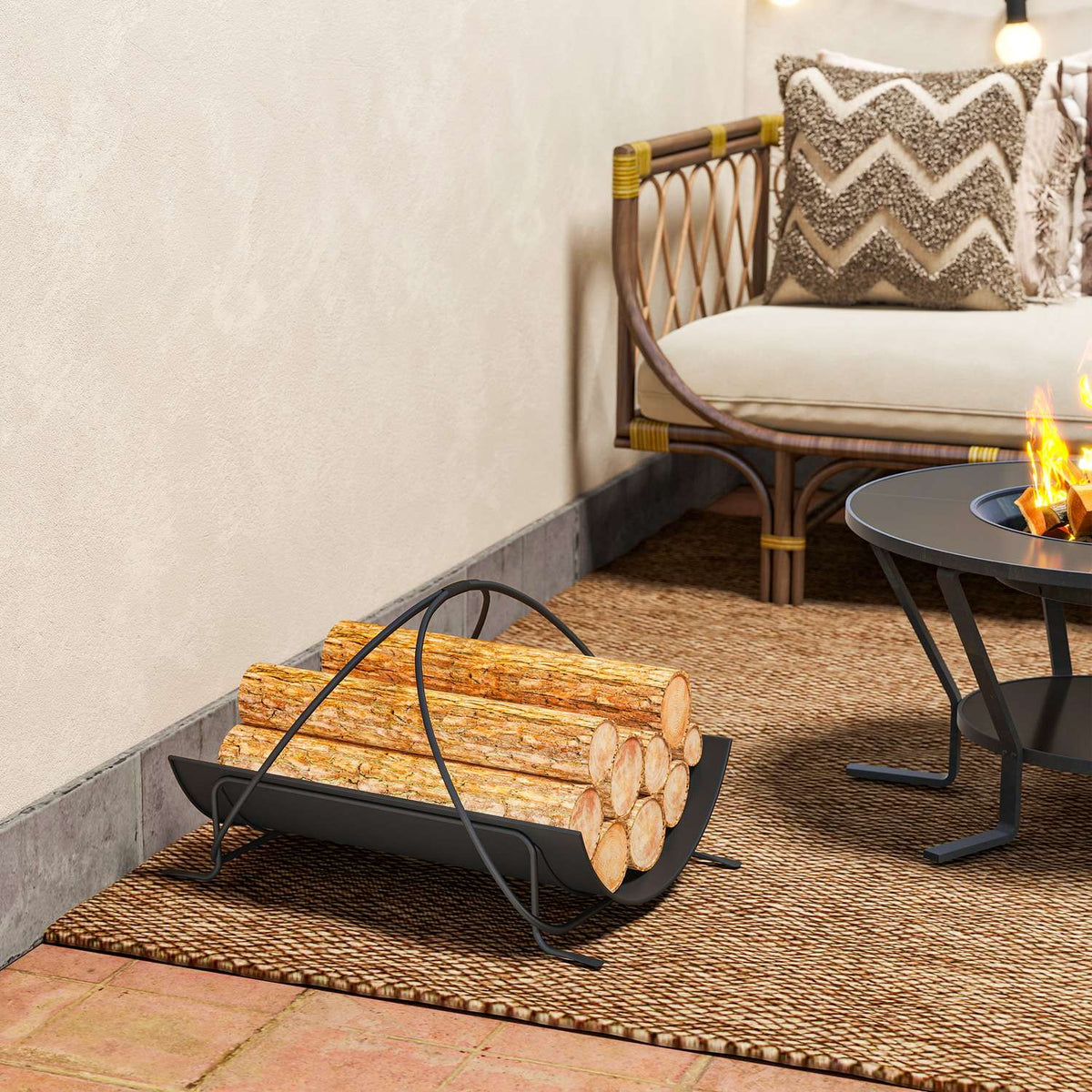 Firewood Rack for Indoors, 51x38x33cm, Metal Handle
