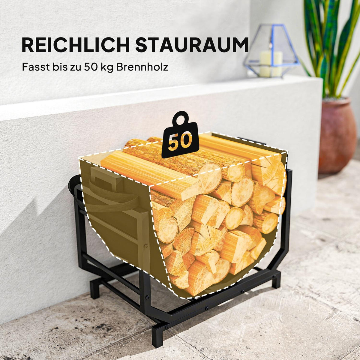 Firewood Rack with Carry Bag, Metal, 53x33x43 cm