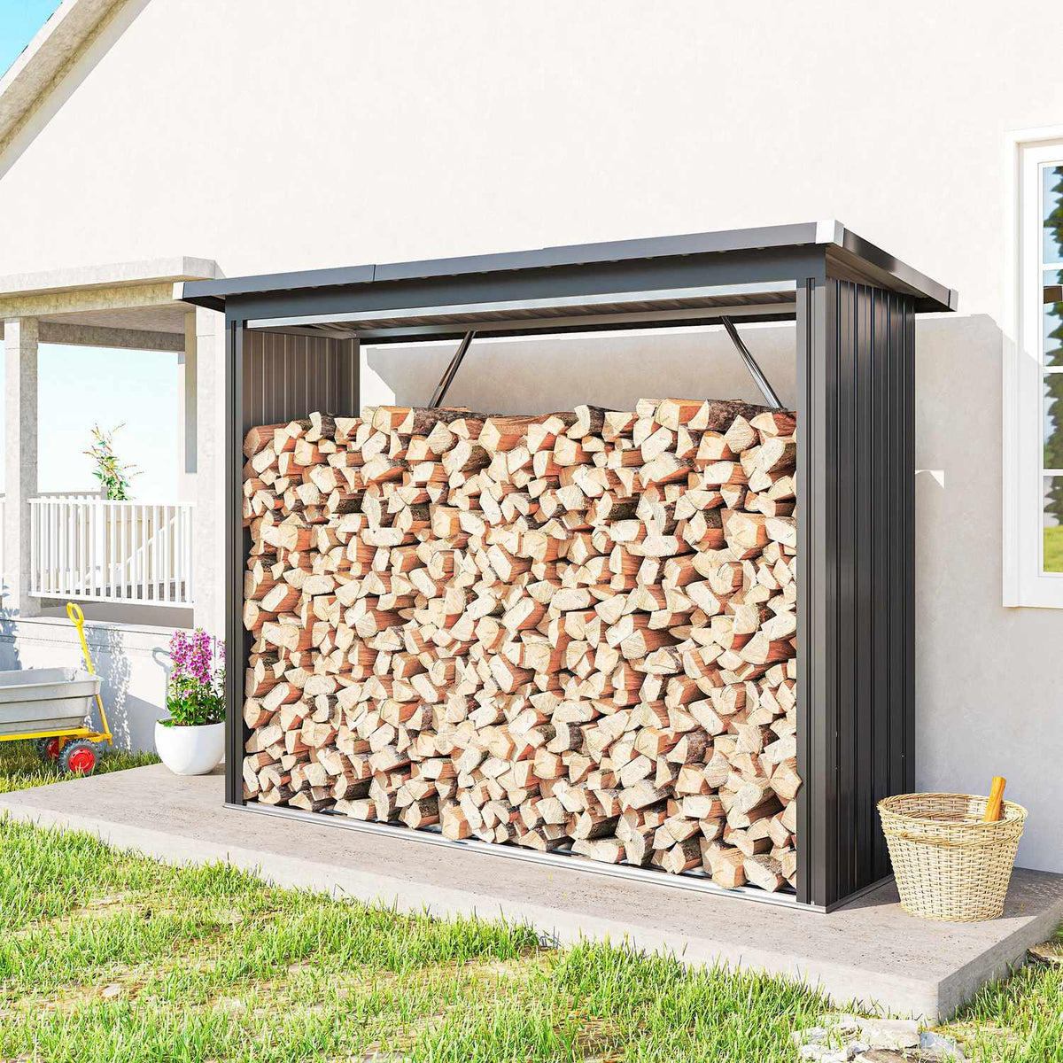 Firewood Shed, Steel, Elevated Floor, 213x66.5x150 cm
