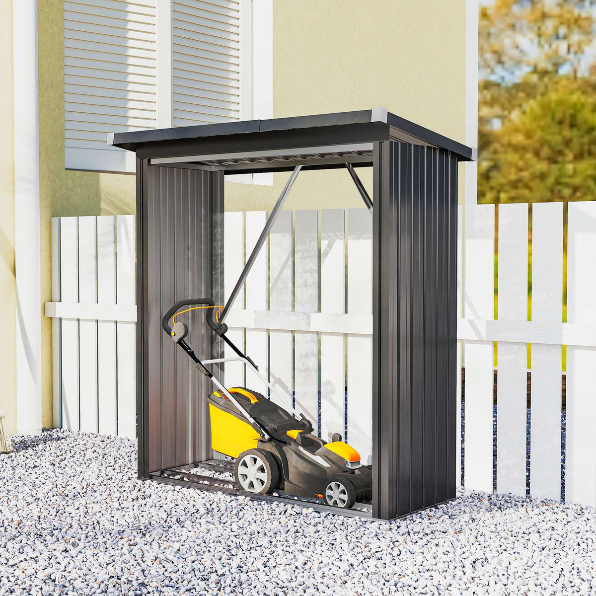 Firewood Shed, Steel, Elevated Floor, Sloped Roof, 150x66.5x150 cm