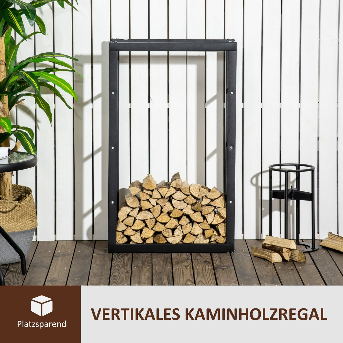 Firewood Stand Firewood Rack Firewood Rack Firewood Holder 100Kg Steel Black L60 X W25 X H100 Cm