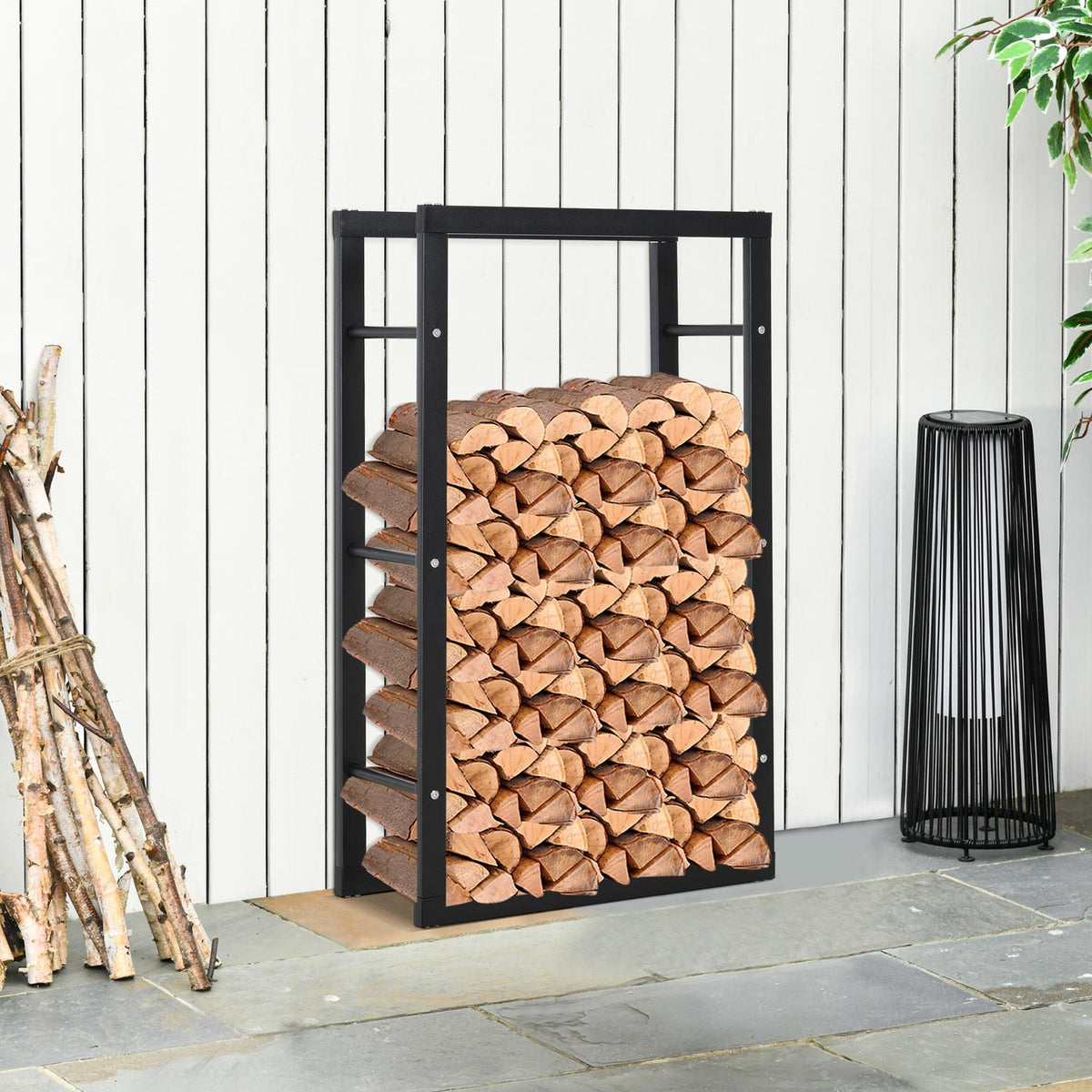Firewood Stand Firewood Rack Firewood Rack Firewood Holder 100Kg Steel Black L60 X W25 X H100 Cm