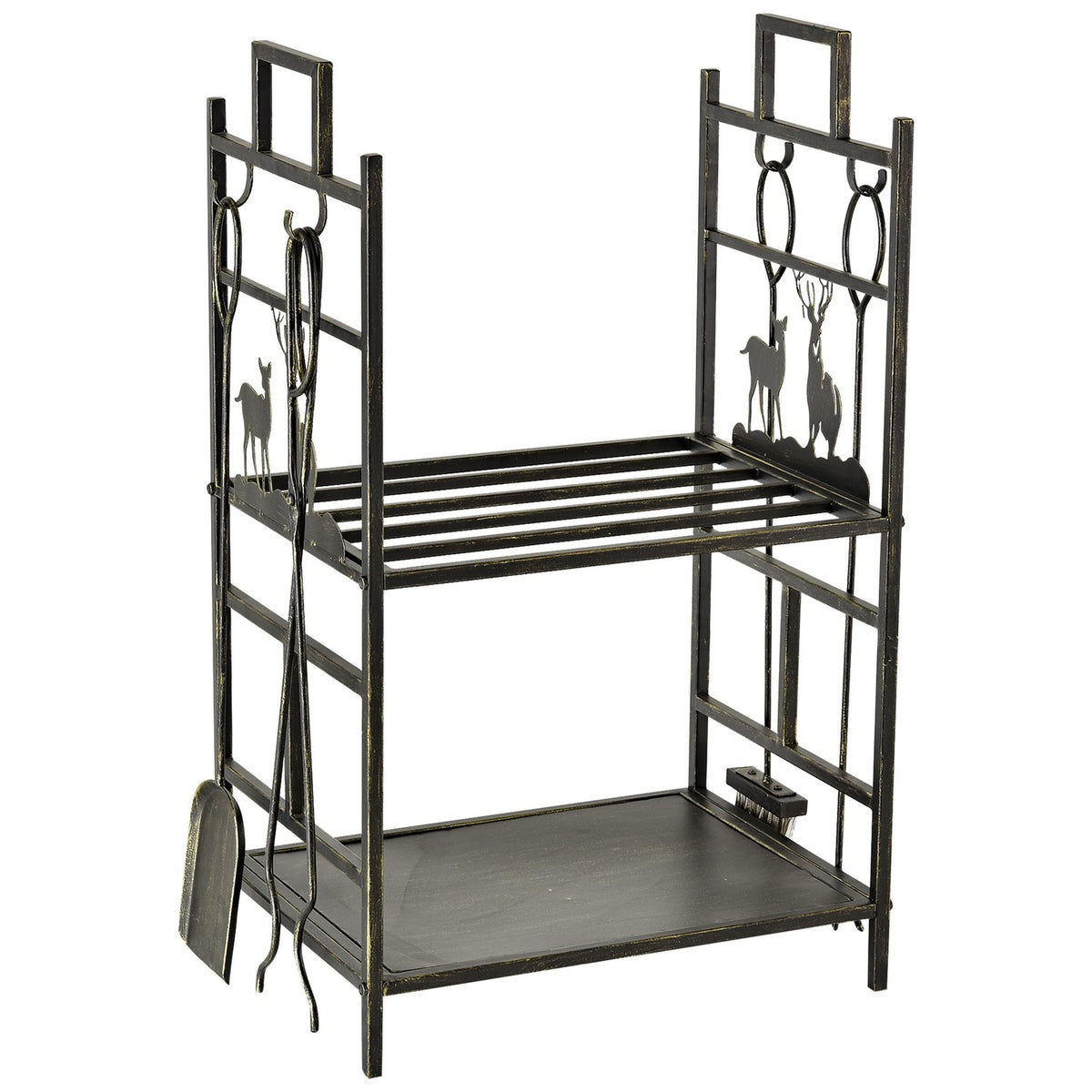 Firewood Stand With Fireplace Cutlery, Firewood Rack, Firewood Rack, Fireplace Tool, Iron, Gold, 51.5 X 33 X 77 Cm