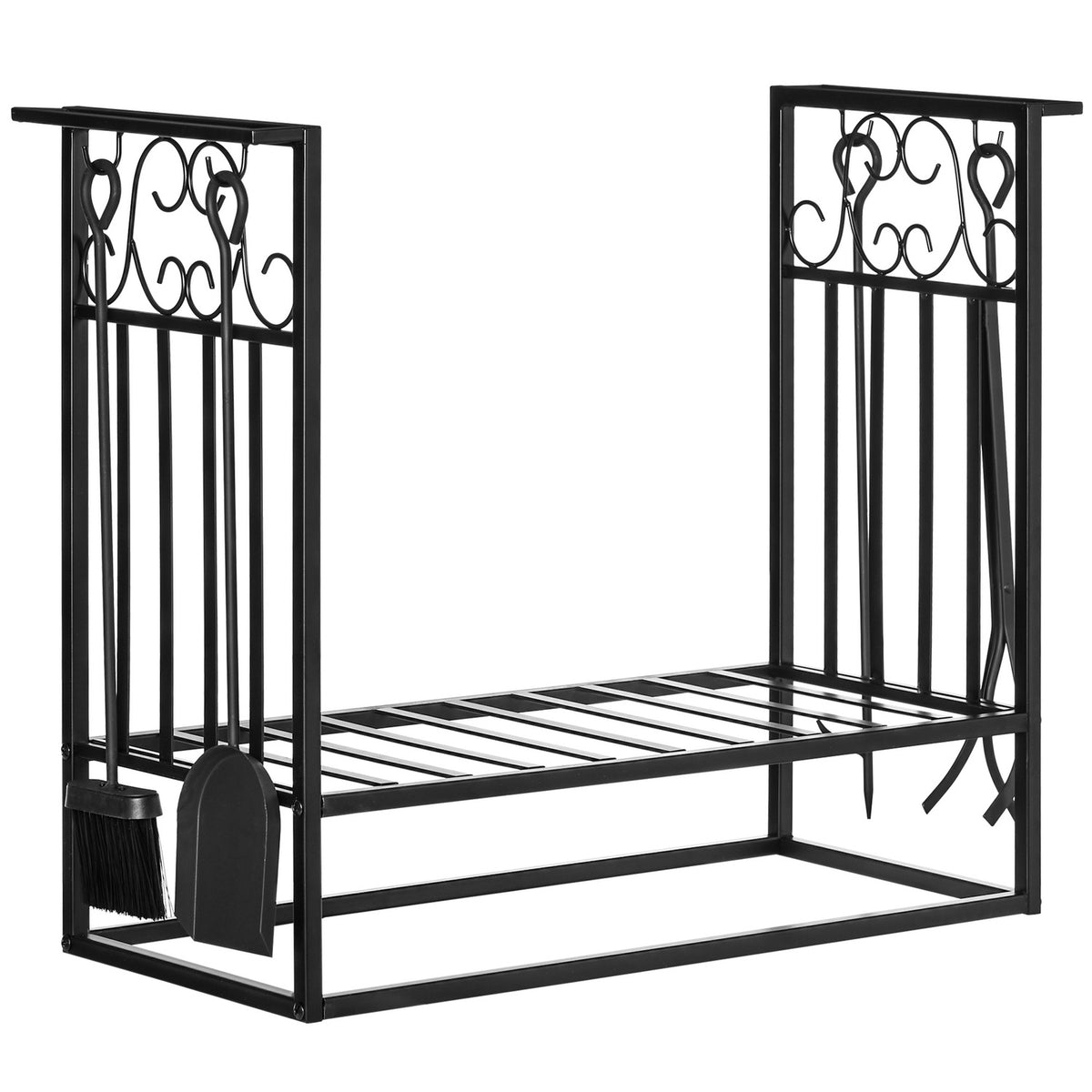 Firewood Stand With Fireplace Cutlery, Firewood Rack, Firewood Rack, Fireplace Tool, Steel Black 75 X 30 X 60 Cm