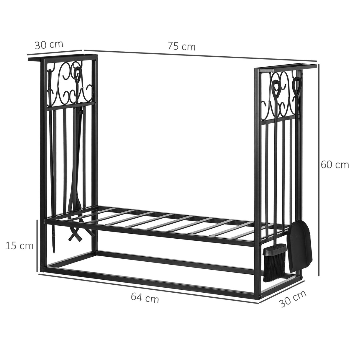 Firewood Stand With Fireplace Cutlery, Firewood Rack, Firewood Rack, Fireplace Tool, Steel Black 75 X 30 X 60 Cm