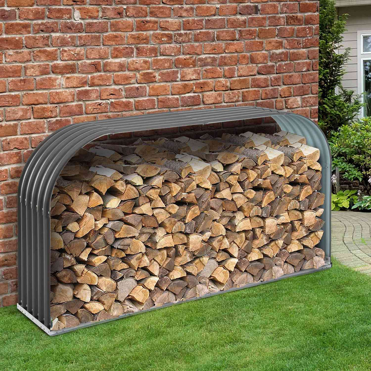 Firewood Stand Wood Storage Firewood Shelter Firewood Rack 0.85 M³ Steel Gray 208 X 46 X 112 Cm