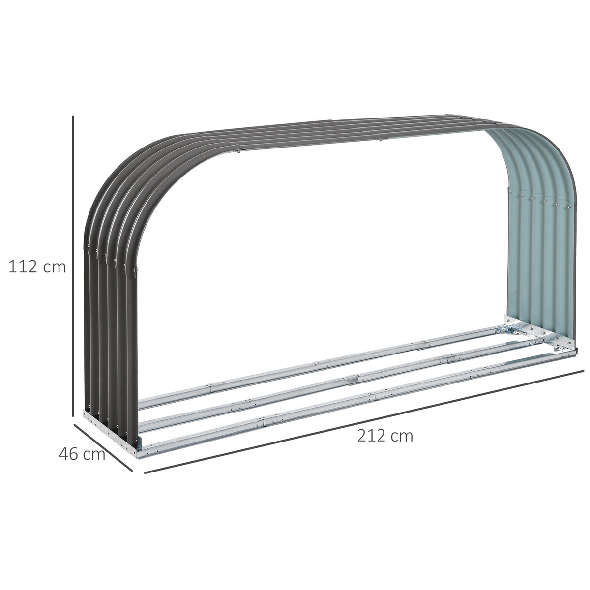Firewood Stand Wood Storage Firewood Shelter Firewood Rack 0.85 M³ Steel Gray 208 X 46 X 112 Cm
