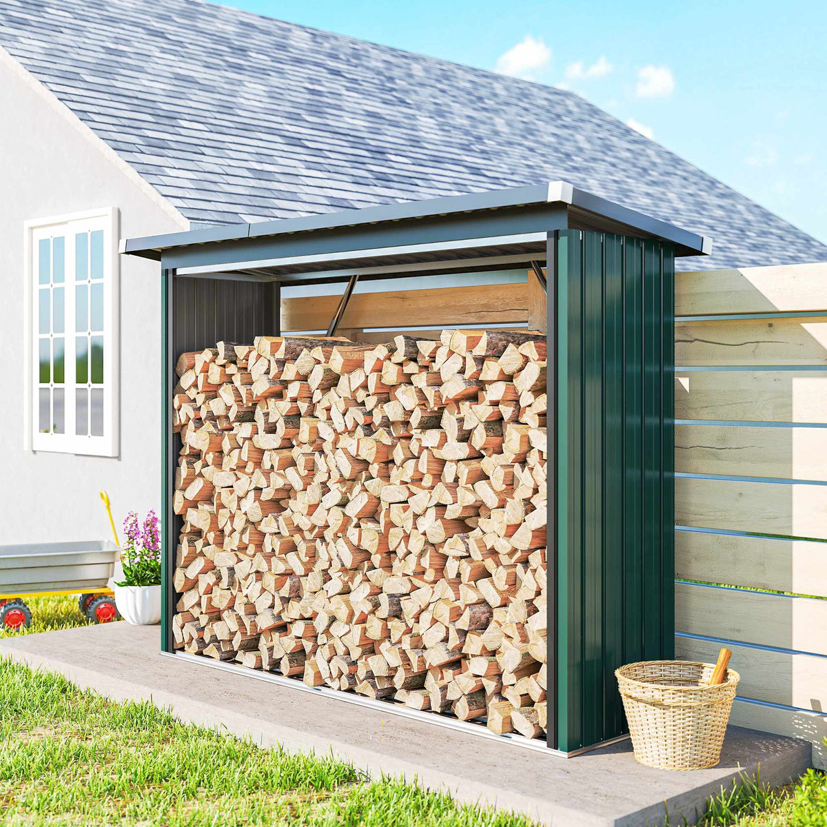 Firewood Storage Shed, Raised Floor, Sloped Roof, 213x66.5x150cm