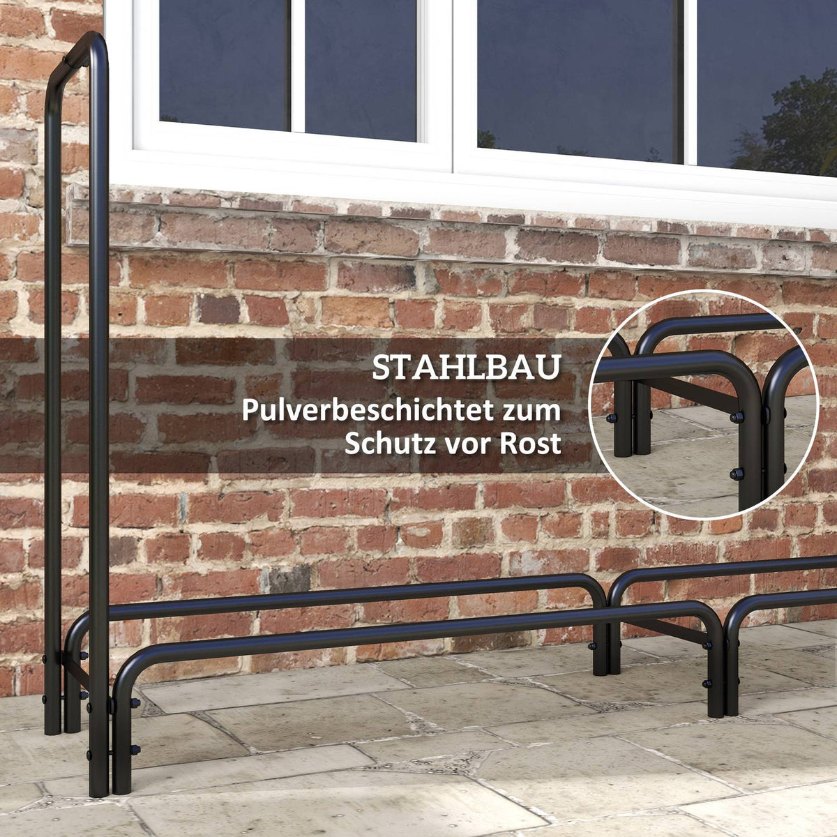 Firewood rack, 0.67 m³, with carrying bag & cover, metal frame, up to 200 kg, 240 x 36 x 99 cm, black