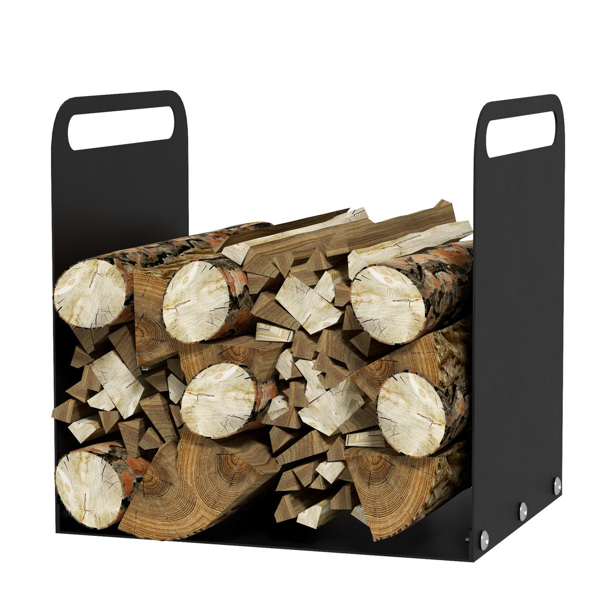 Firewood rack 36.5 x 30 x 36 cm firewood rack with handles, firewood rack for outdoor, indoor, up to 30 kg, steel, black